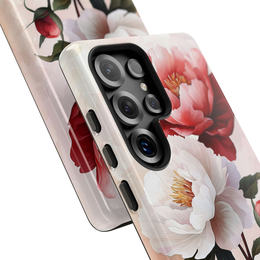 Custodia per Samsung Galaxy con motivo floreale Peony | Rosa bianca vintage