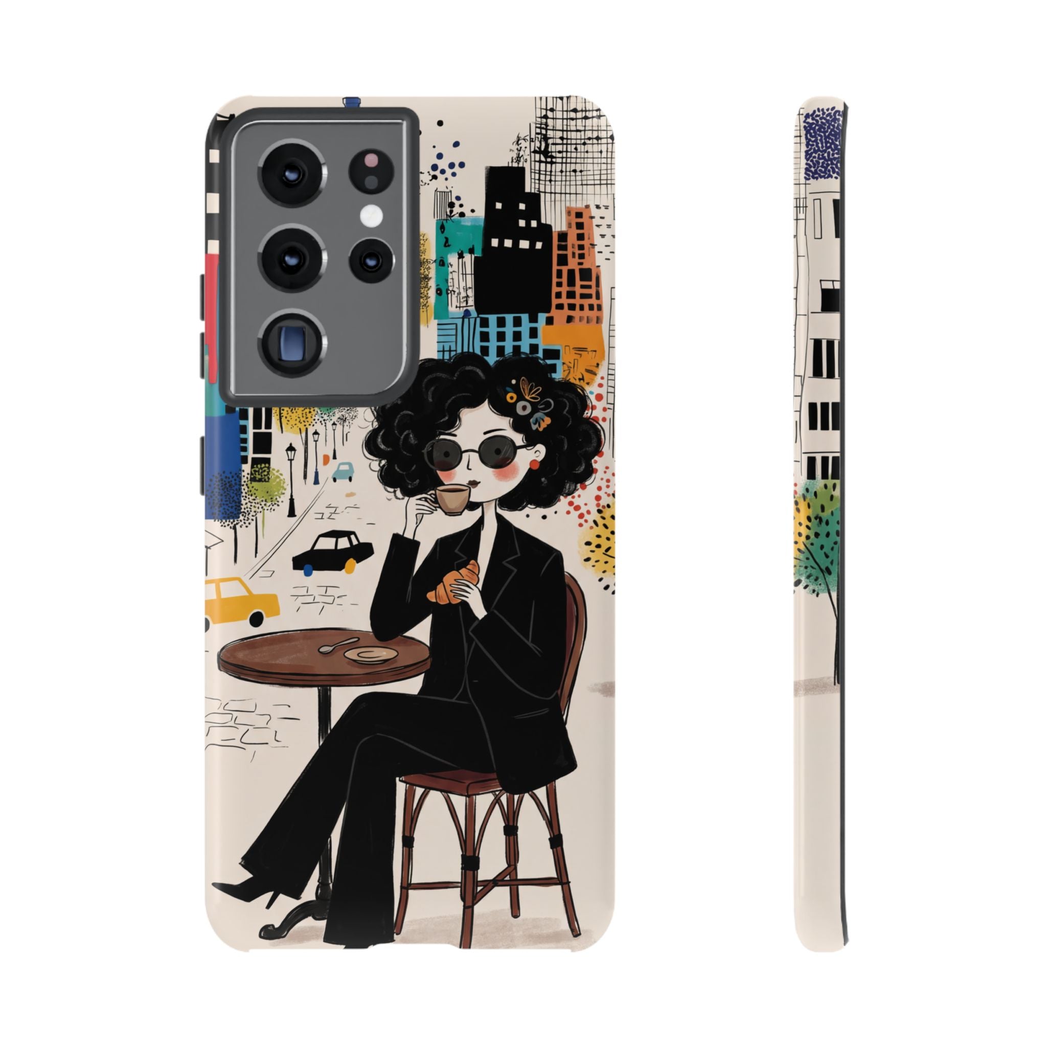Paris Cafe Chic Samsung Galaxy Phone Case | Stylish Woman Illustration iPhone Cover
