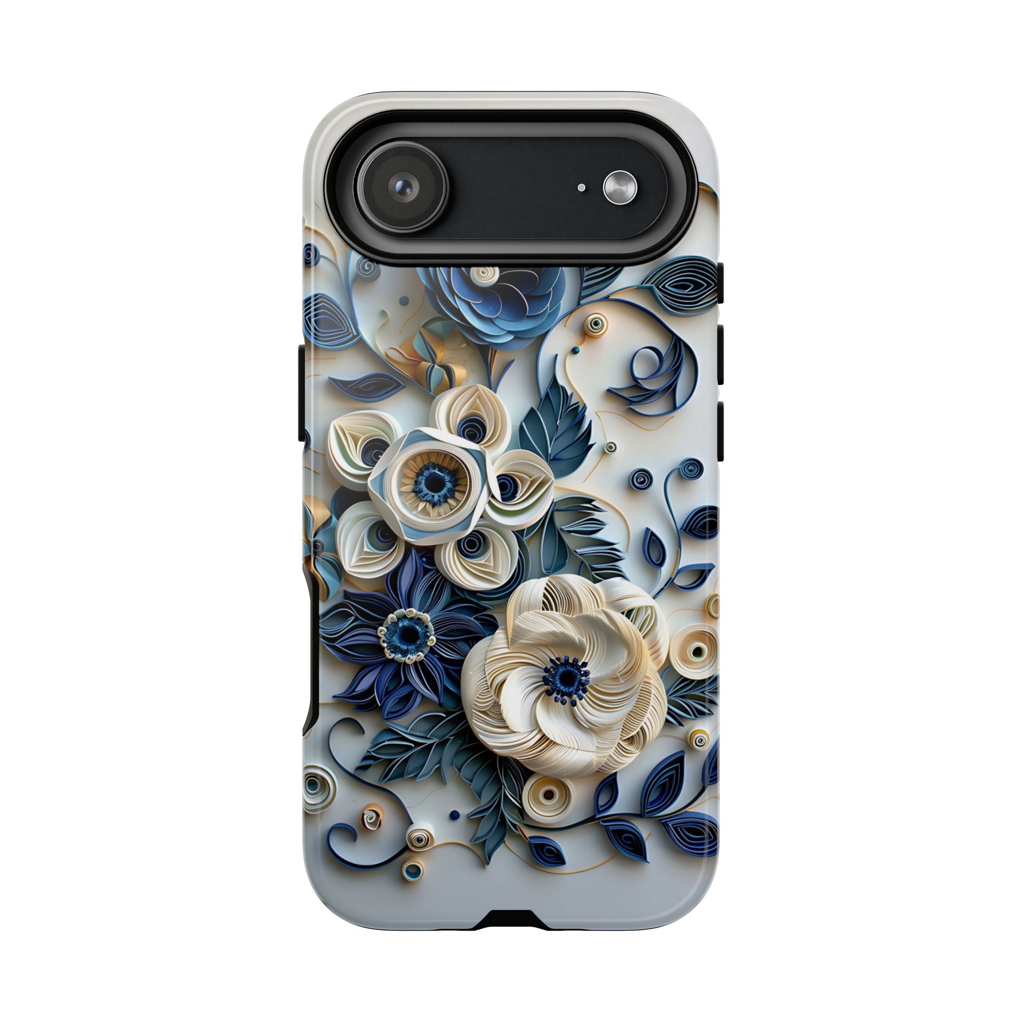 Floral Quilled Art iPhone Case — Blue & Cream Decorative Protection