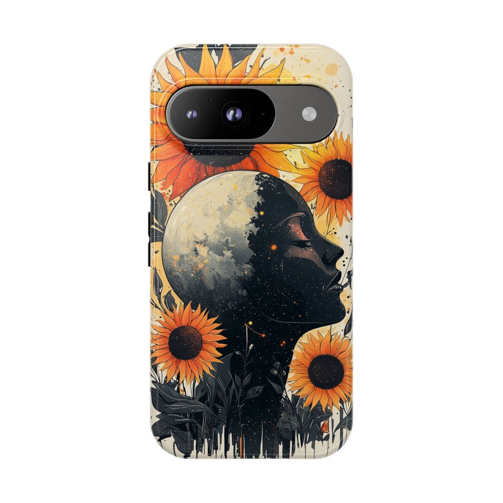 Sunflower Moon Art Google Pixel Case | Floral Celestial