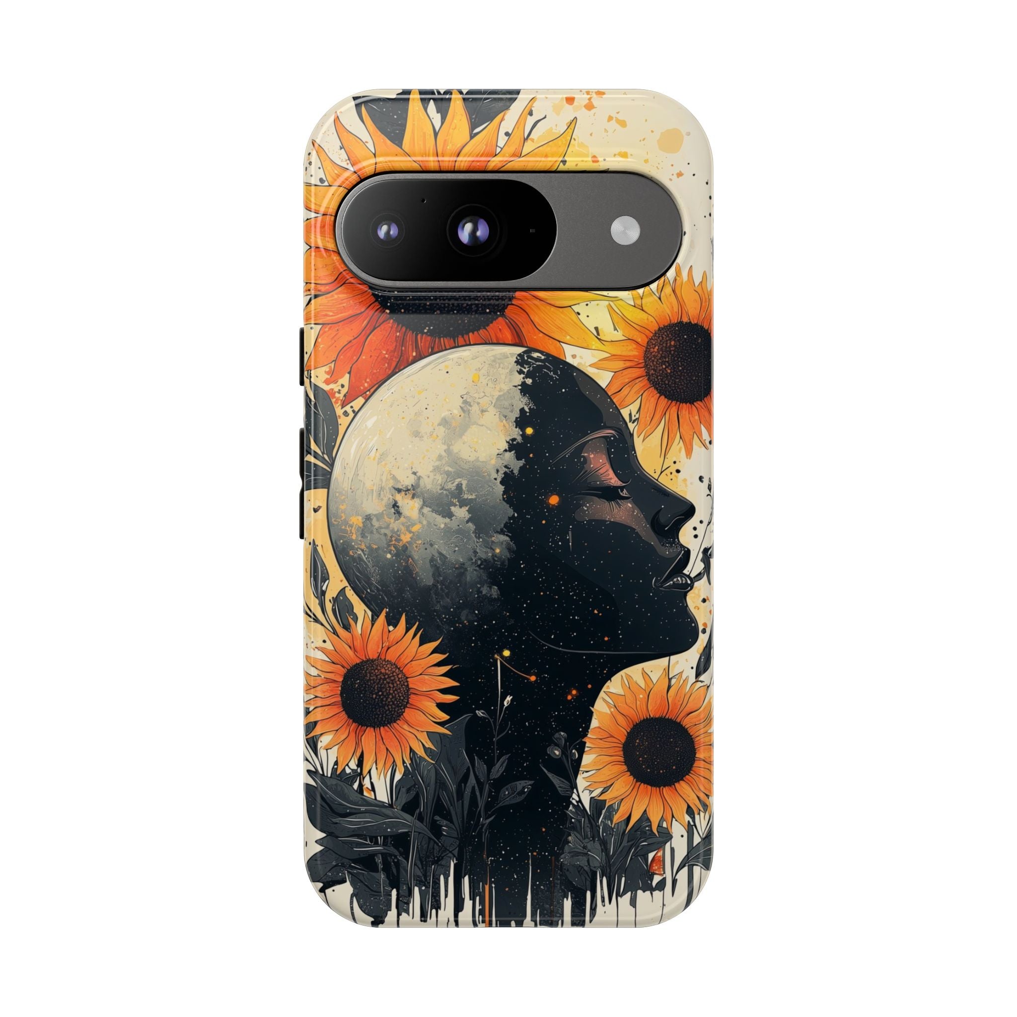 Sunflower Moon Art Google Pixel Case | Floral Celestial