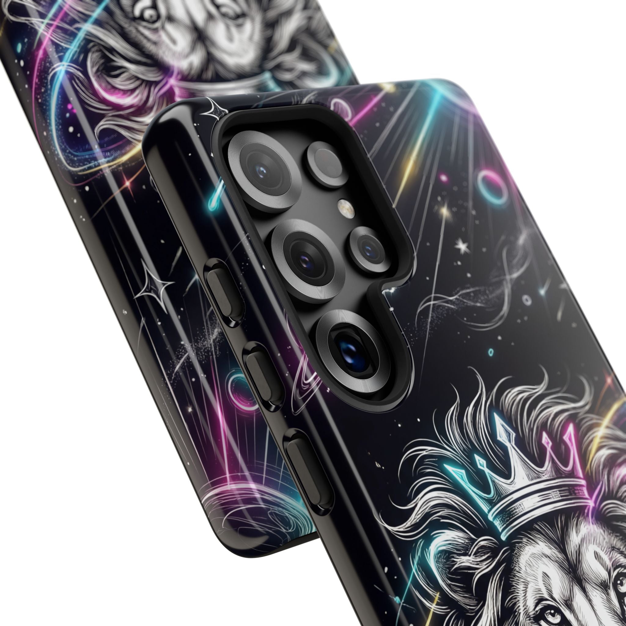 Galaxy Lion Samsung Galaxy Phone Case | Neon Crowned Lion Protective Case