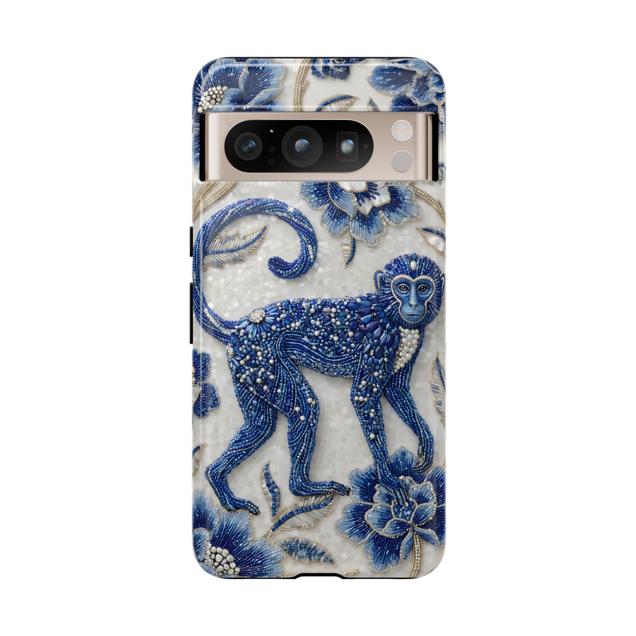 Asian Zodiac Monkey Google Pixel Phone Case | Blue & White Porcelain Art Protective Case | Year of the Monkey Gift