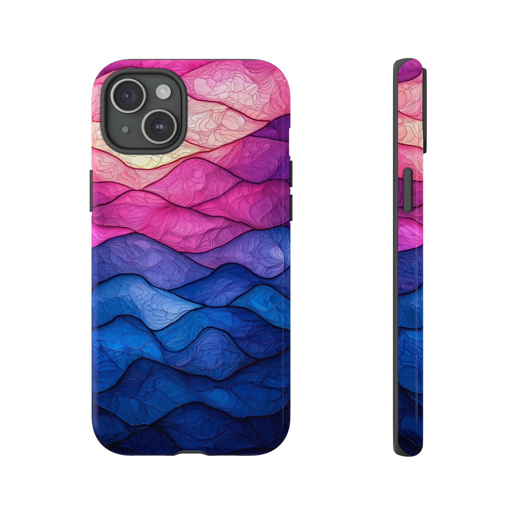 Abstract Ocean Waves iPhone Case — Pink & Blue Gradient Tough Case
