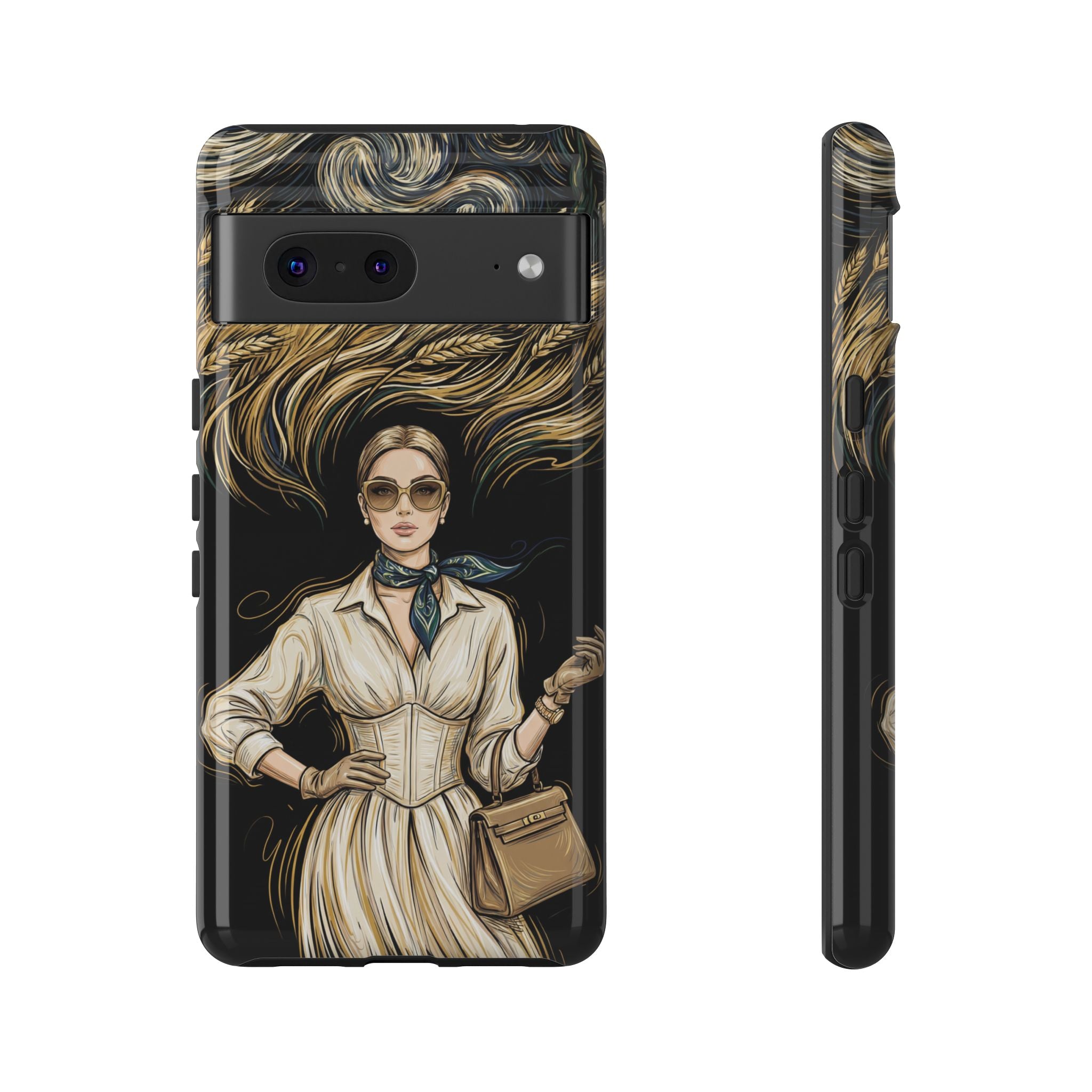Vintage Elegance Google Pixel Phone Case | Retro Woman with Flowing Golden Hair