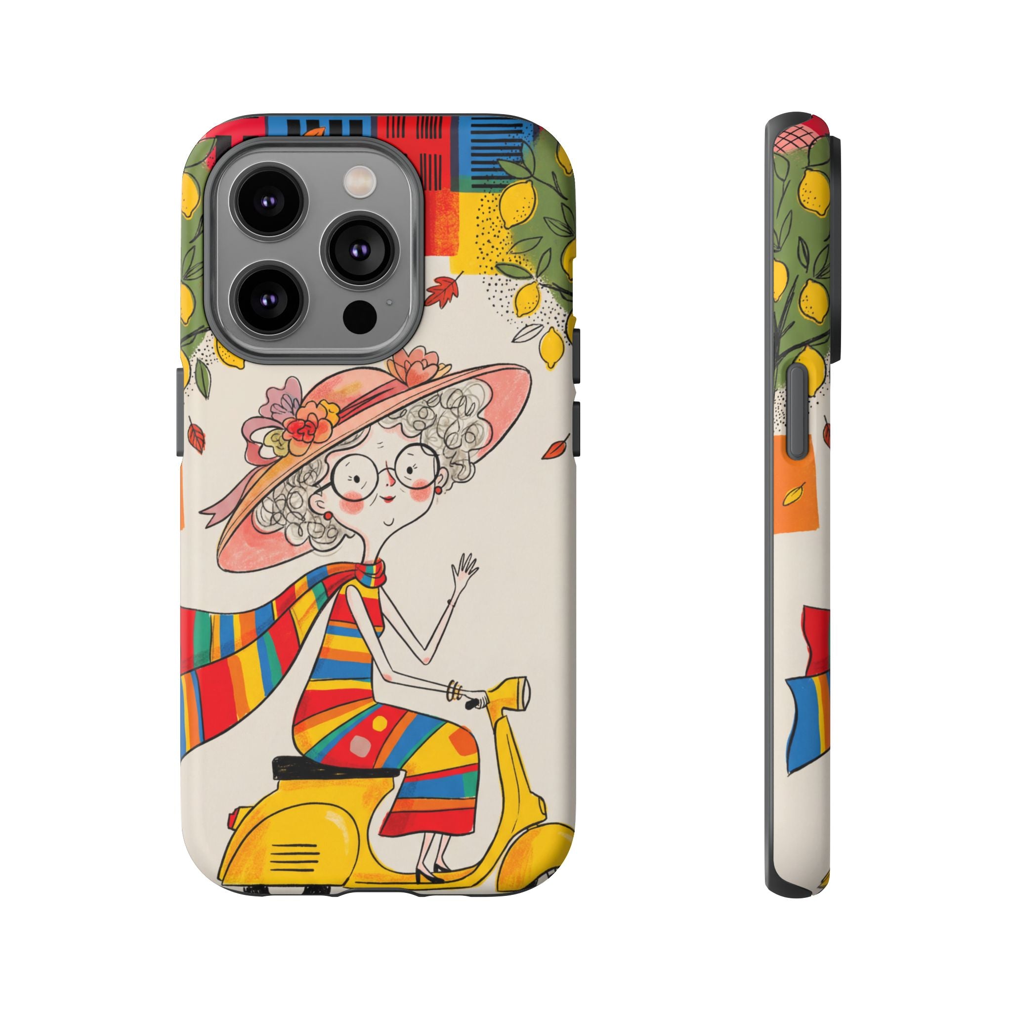 Vintage Scooter Granny iPhone Case | Colourful Retro Elderly Lady Design