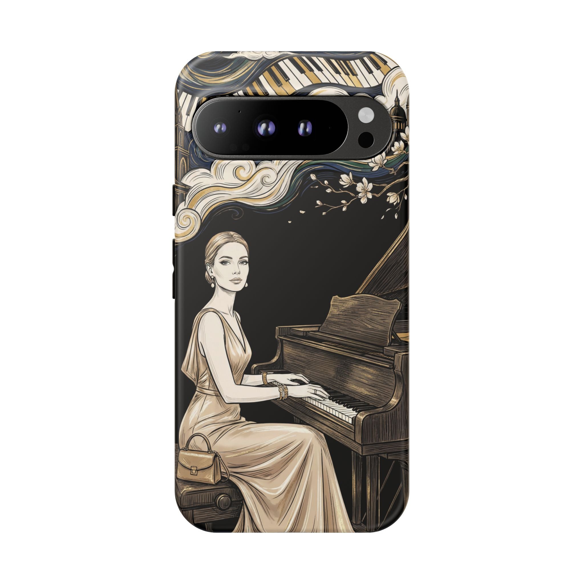 Elegant Piano Woman Google Pixel Phone Case | Vintage Art Deco Music Design