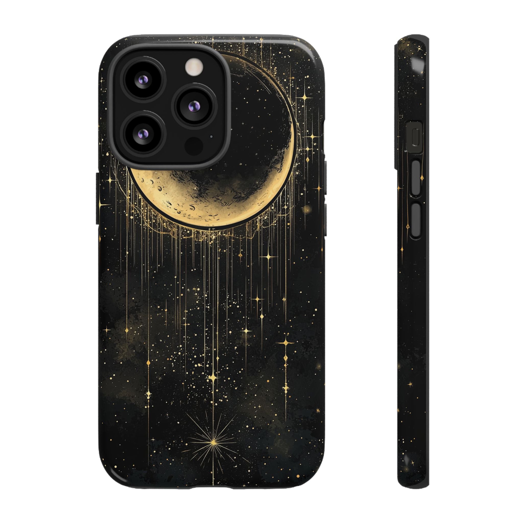 Moonlit Crescent Tough iPhone Case | Gold Stars Night Sky