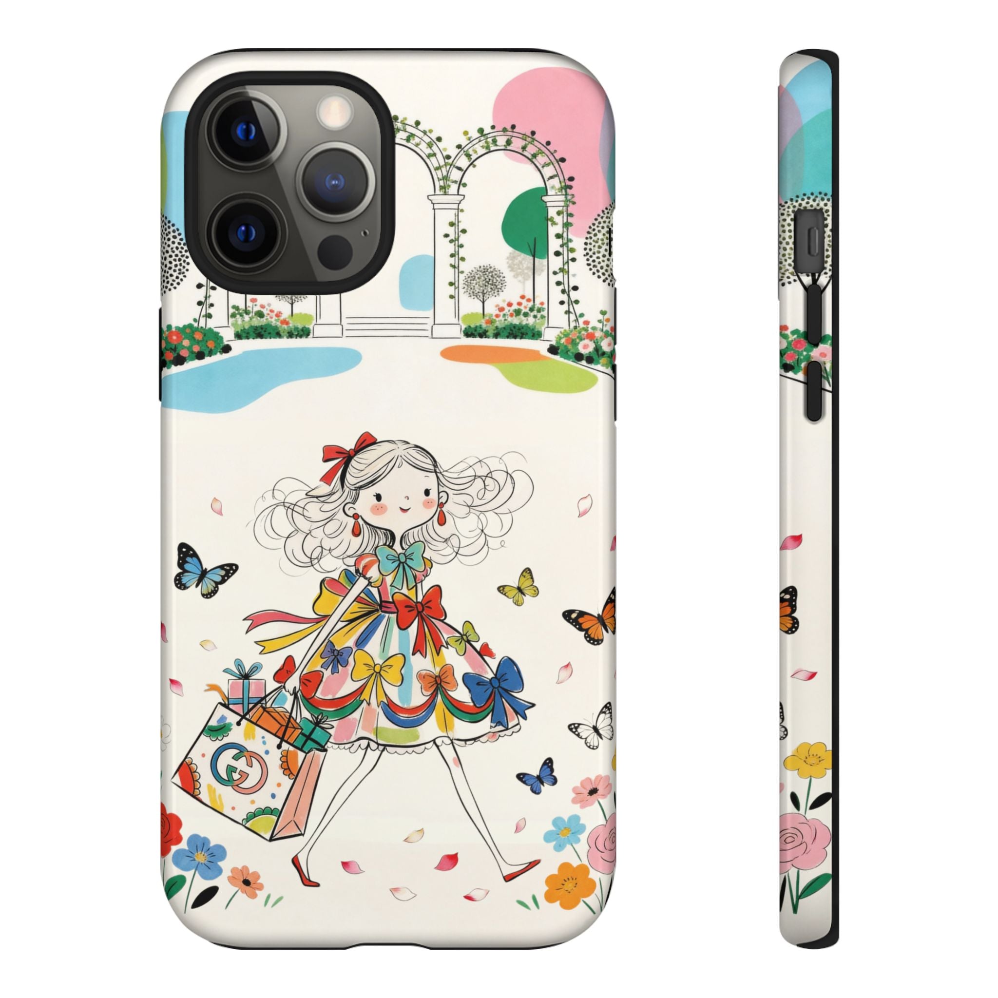 Whimsical Shopping Girl iPhone Case | Cute Floral Butterfly Tough Case
