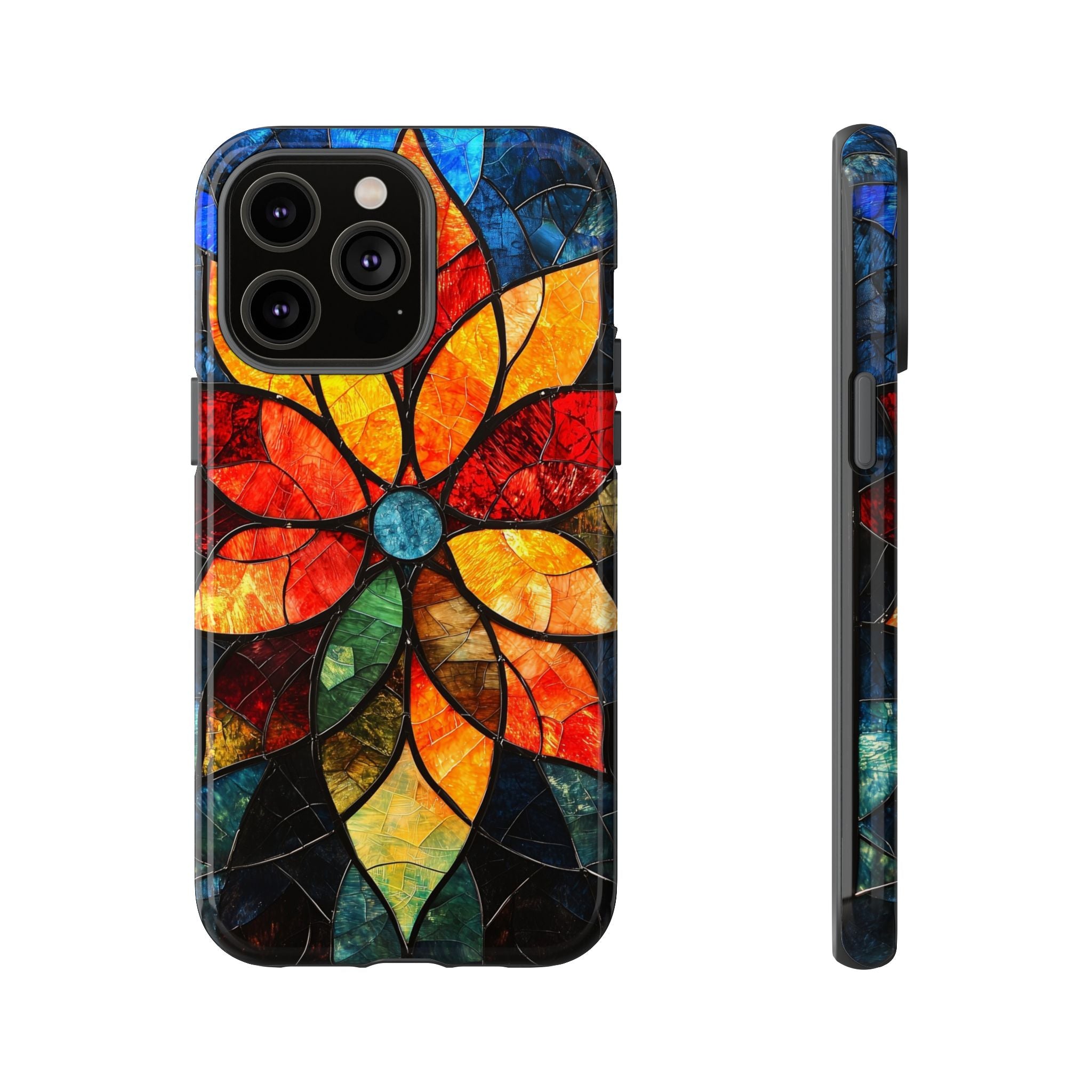 Stained Glass Flower iPhone Case — Colorful Mosaic Protective Cover