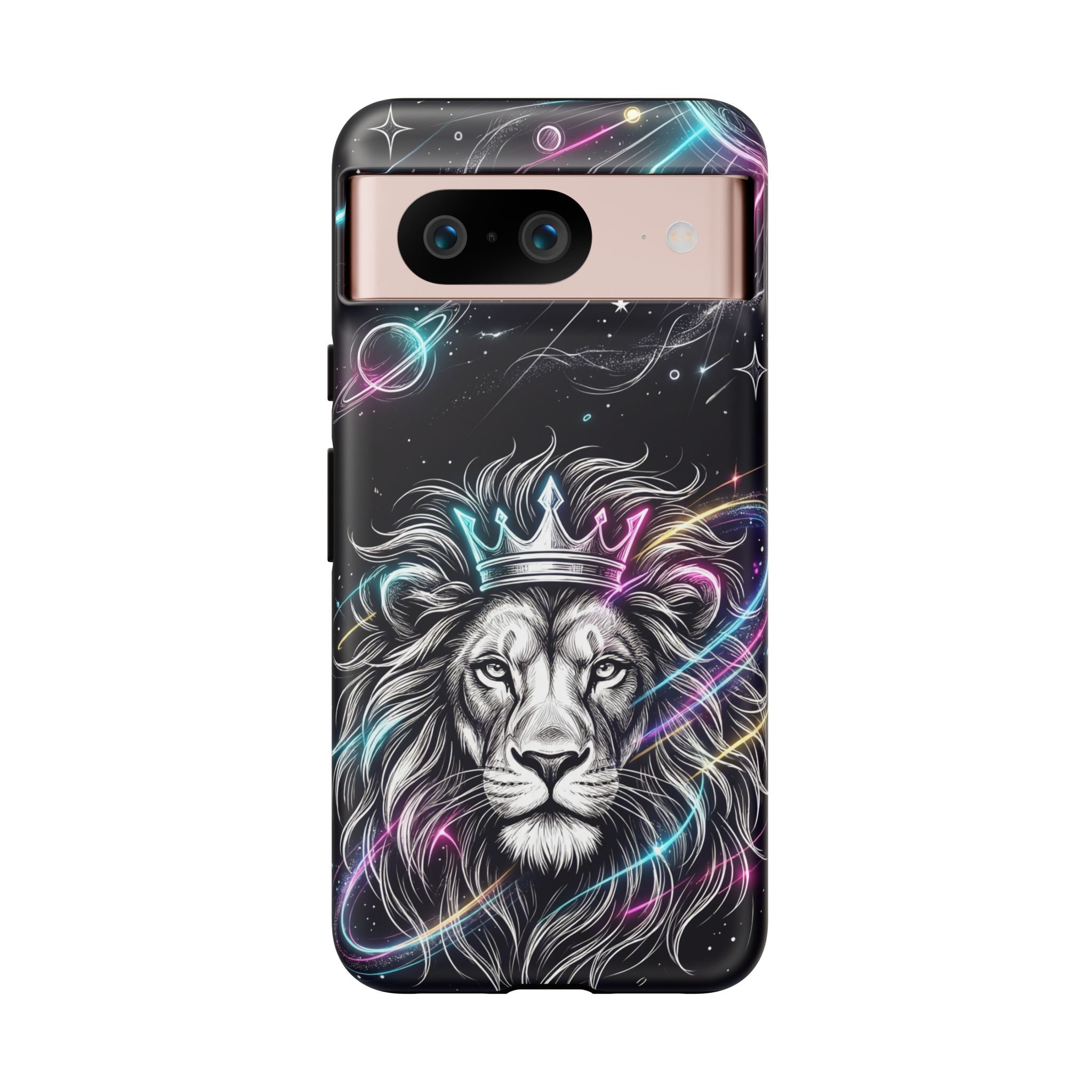 Galaxy Lion Google Pixel Phone Case | Neon Crowned Lion Protective Case