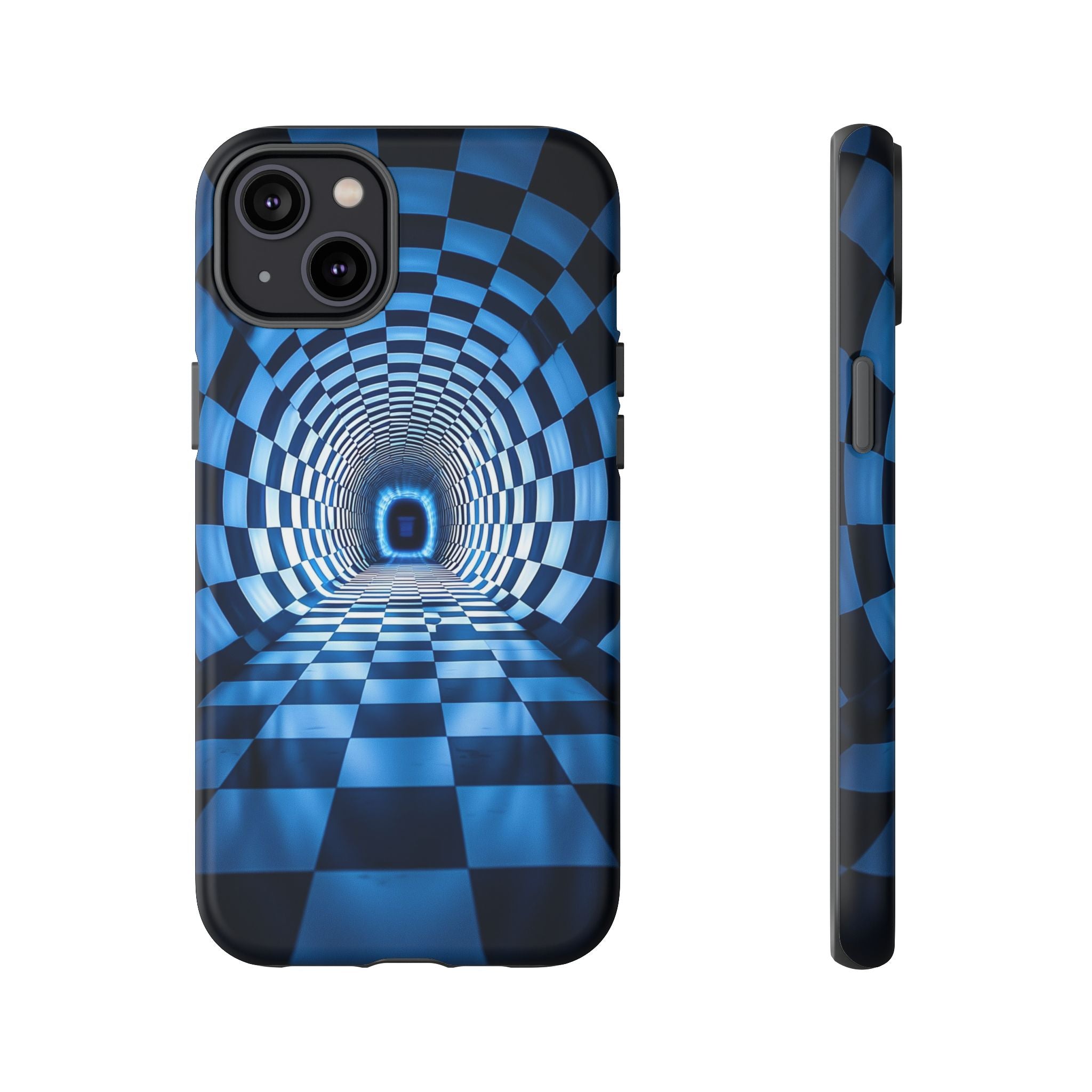 Blue Checkered Tunnel iPhone Case — 3D Optical Illusion Tough Case