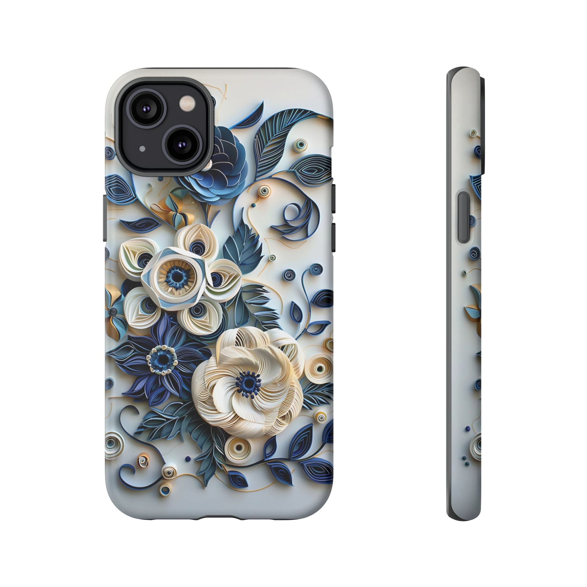 Floral Quilled Art iPhone Case — Blue & Cream Decorative Protection