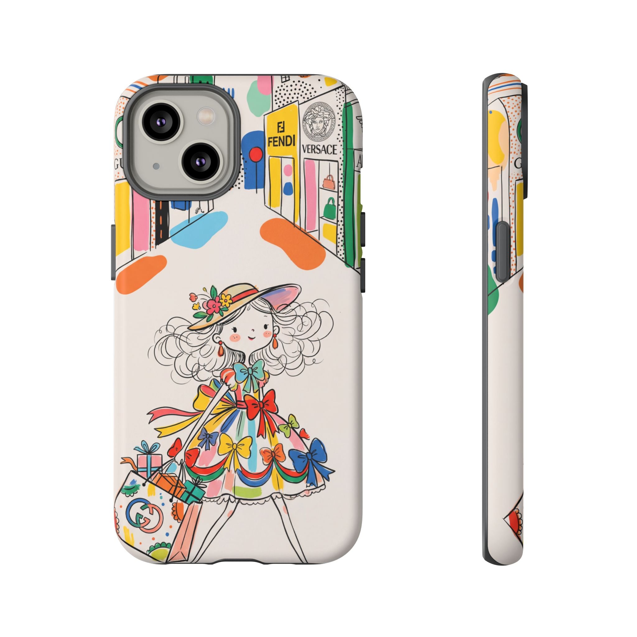 Cute Fashion Girl iPhone Case | Colourful Shopping Street Design