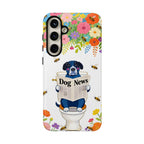 Dog News Floral Samsung Galaxy Phone Case | Cute Dog on Toilet Pattern, Spring Floral