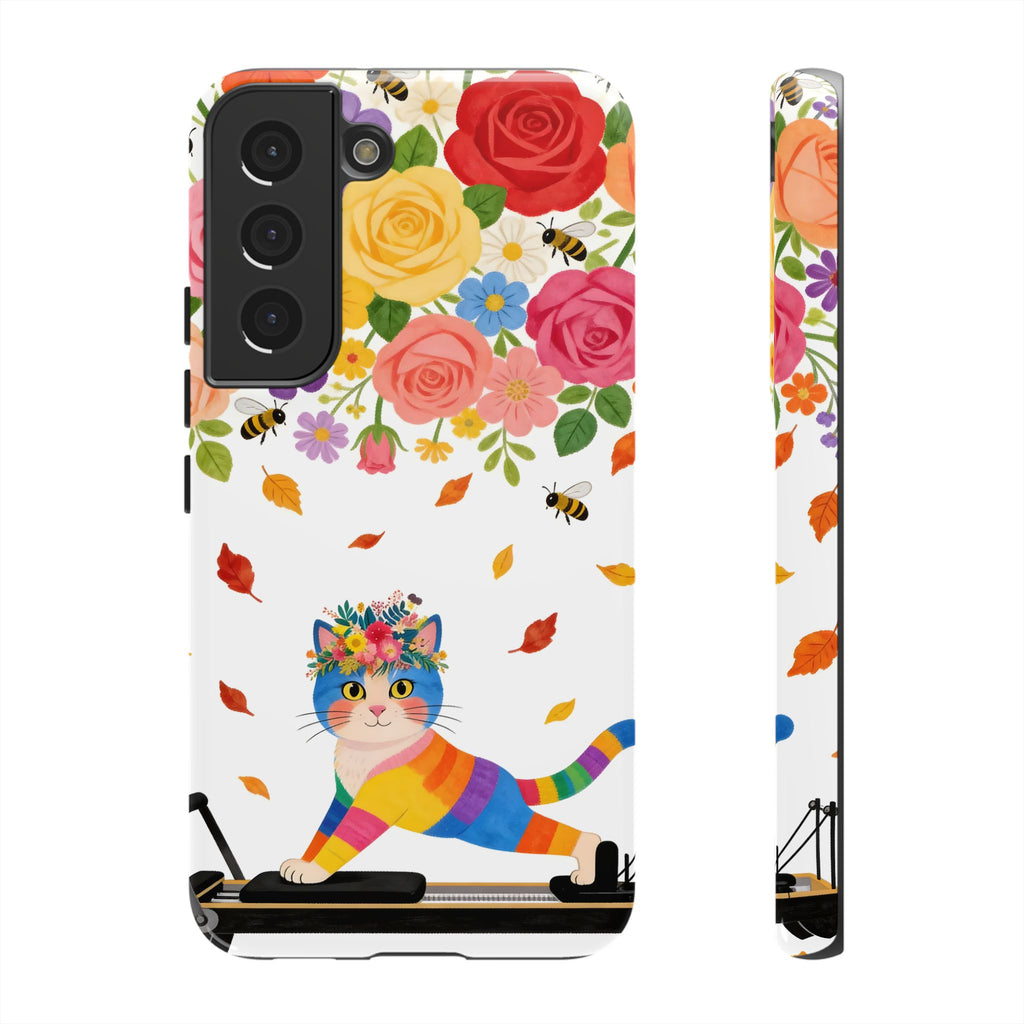 Floral Rainbow Cat Tough Samsung Galaxy Phone Case — Colorful Pilates Cat Design