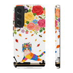 Floral Rainbow Cat Tough Samsung Galaxy Phone Case — Colorful Pilates Cat Design