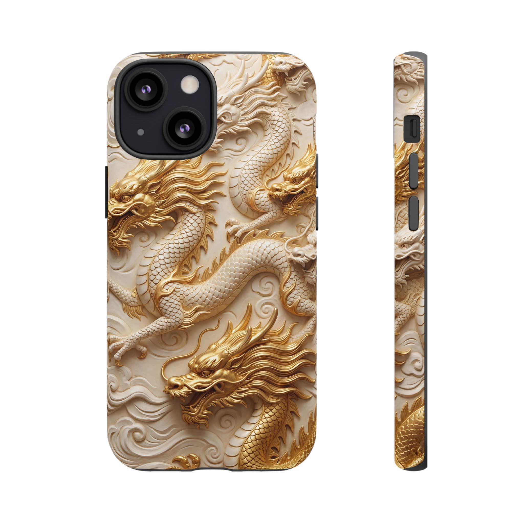 Dragon Relief iPhone Case — Gold Carved Dragon Protective Cover