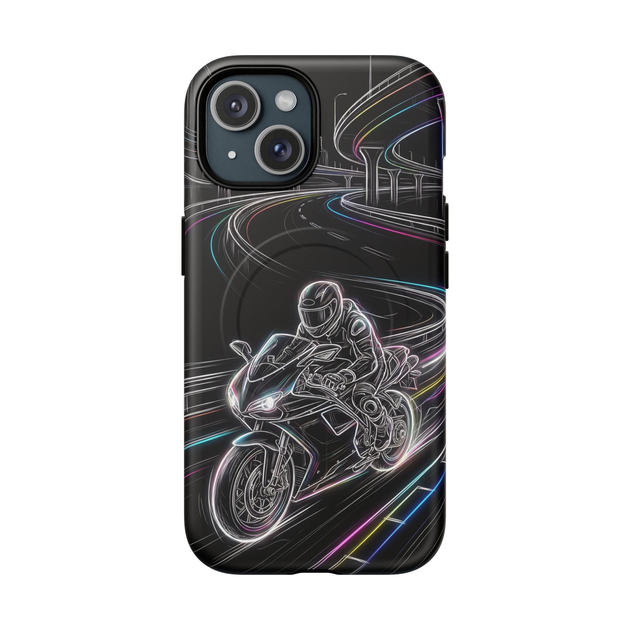 Neon Night Rider MagSafe iPhone Case | Motorcycle Racing Protective Cover