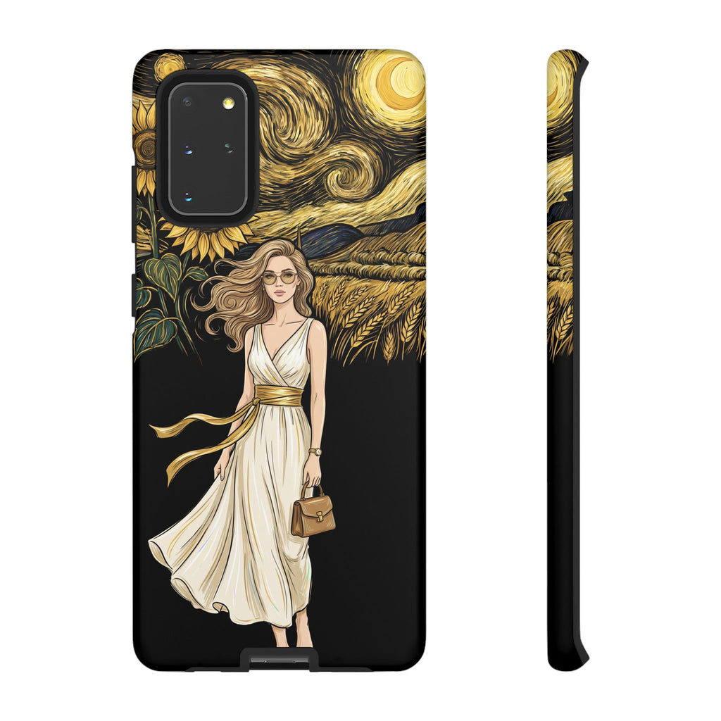 Cover per telefono Samsung Galaxy "Notte di girasoli" | Donna in abito fluente stile Van Gogh