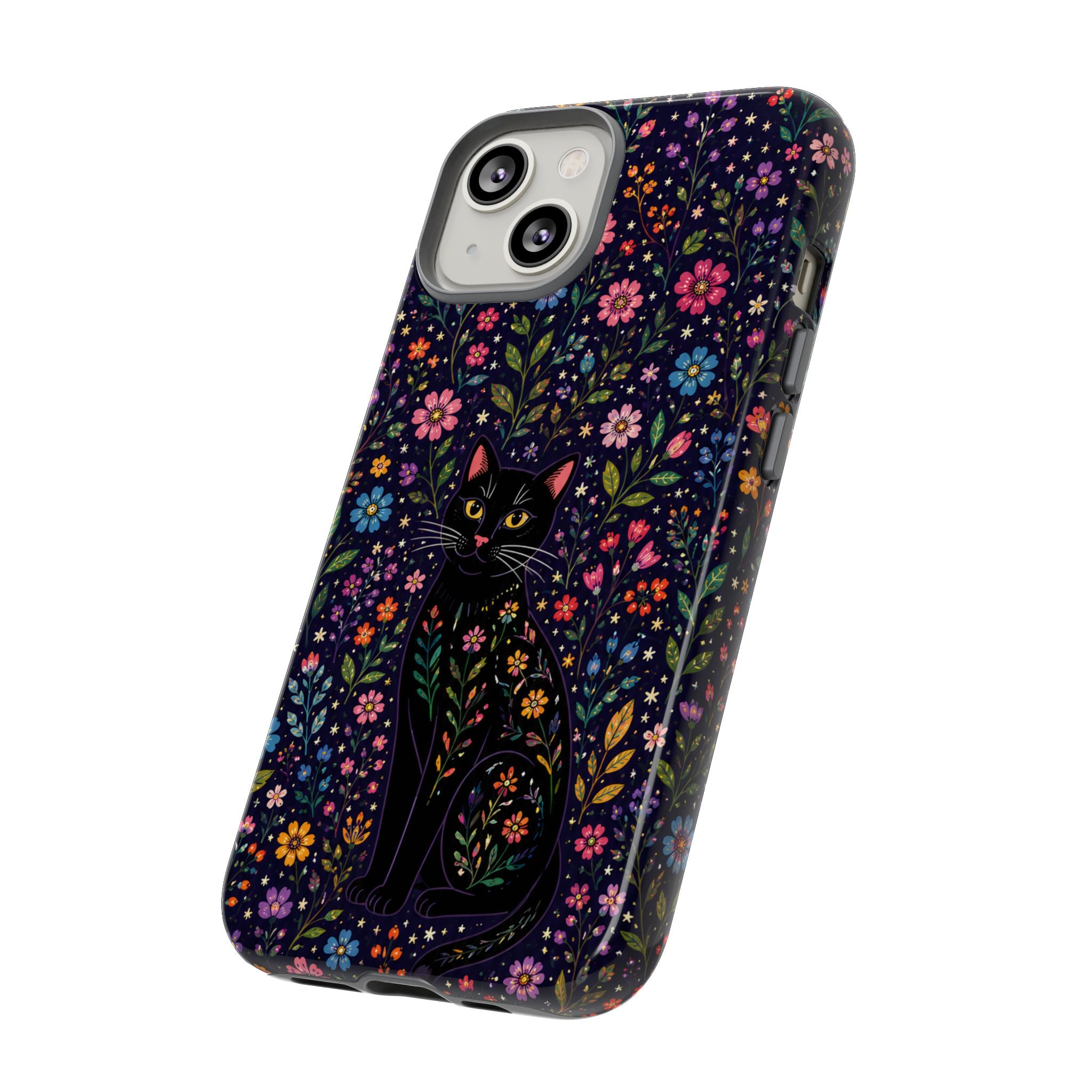Celestial Black Cat iPhone Case | Whimsigoth Floral