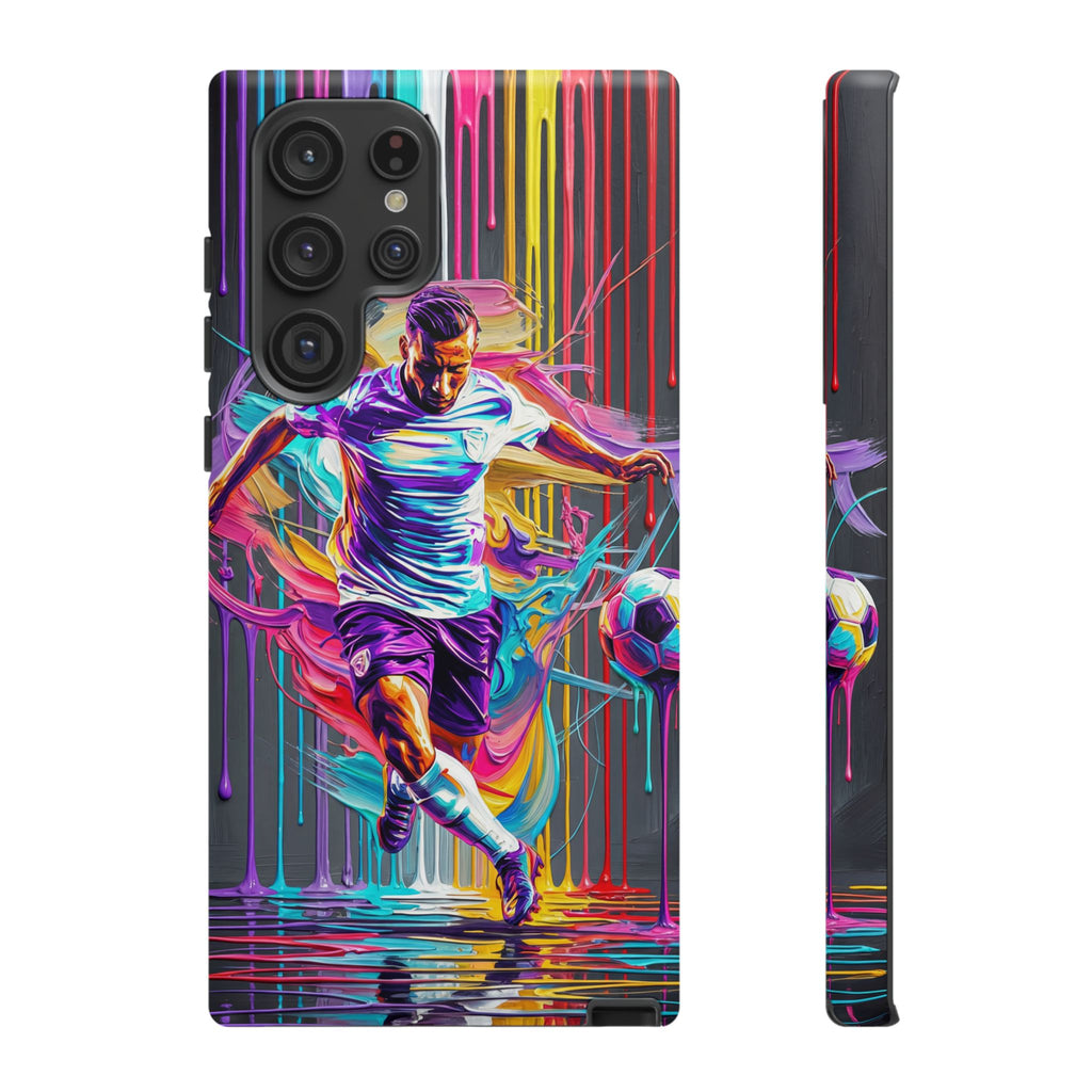 Soccer Player Neon Art Samsung Galaxy Phone Case | Vibrant Football Kick Protective Cover