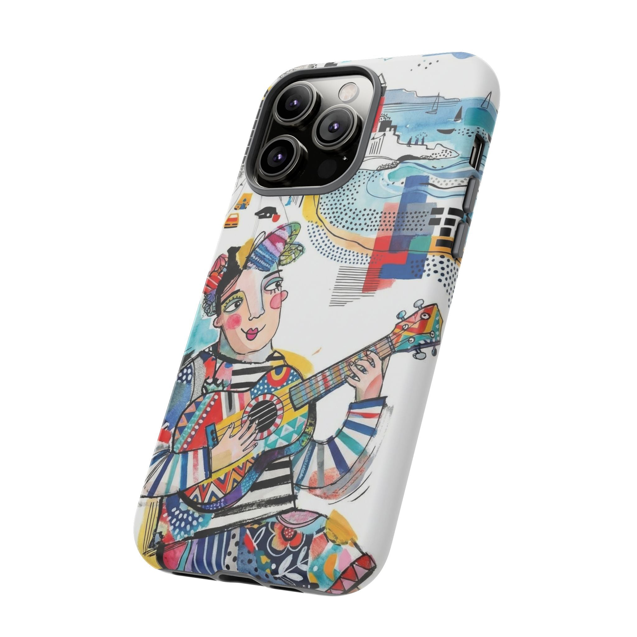 Artistic Musician iPhone Case | Colorful Guitar Cityscape Tough Case