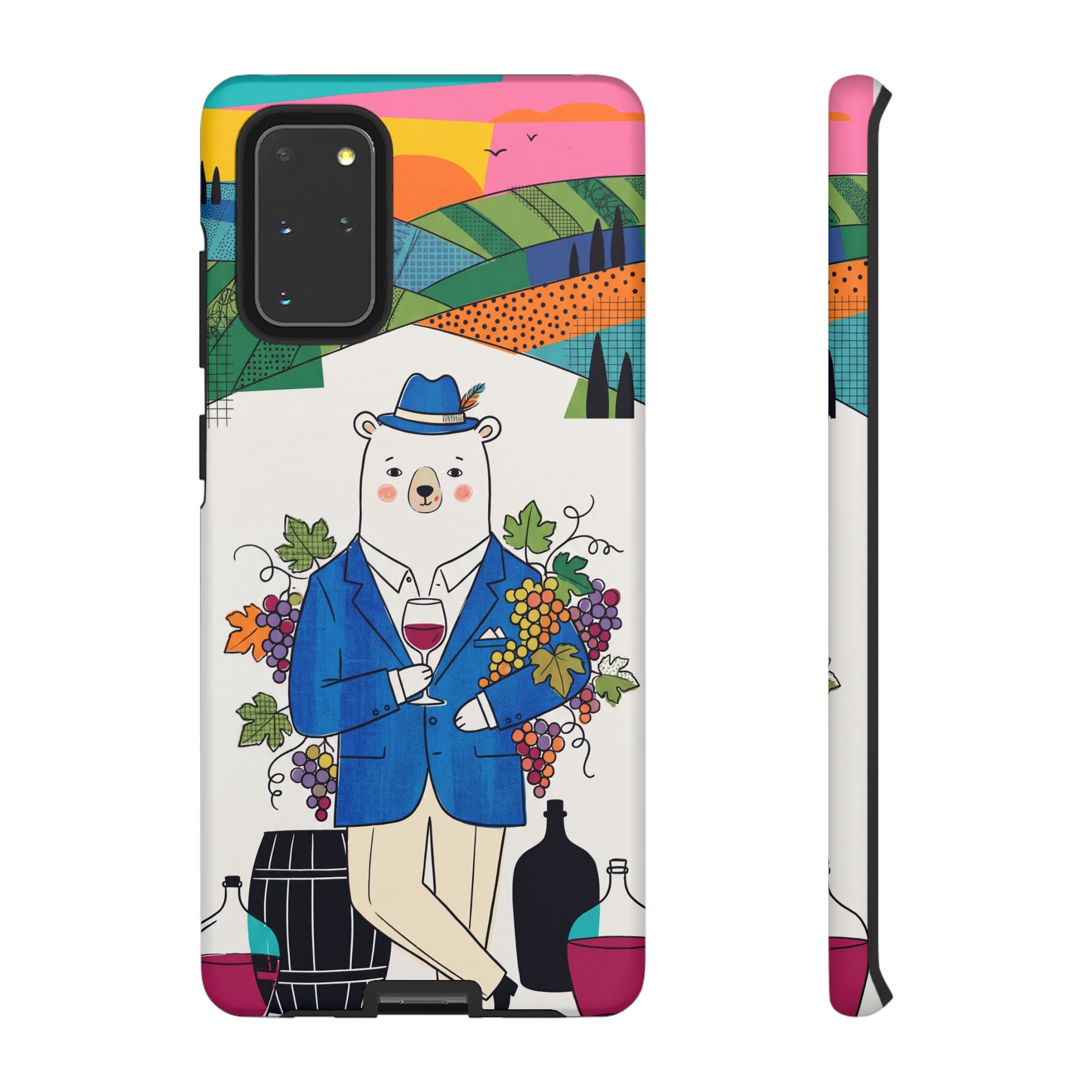 Dapper Polar Bear Wine Lover Illustrated Protective Samsung Galaxy Phone Case