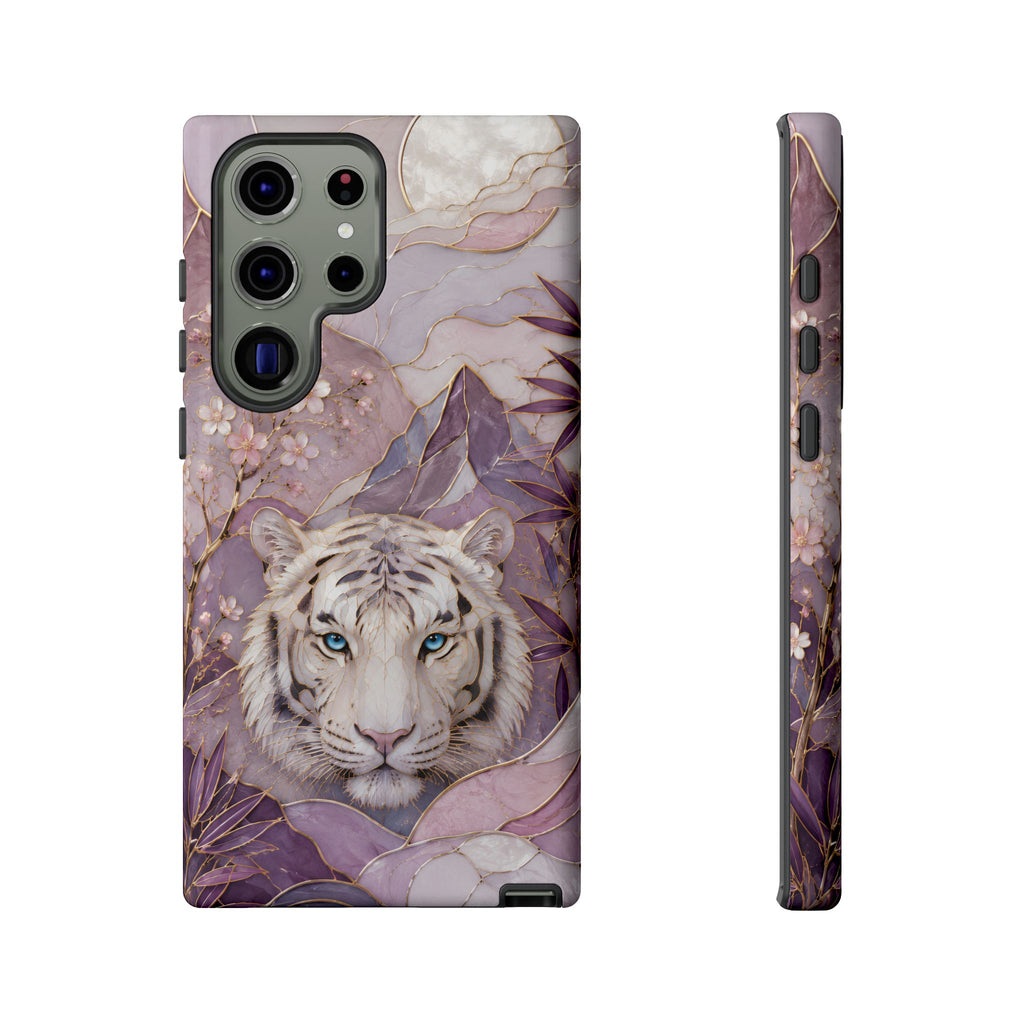 White Tiger Samsung Galaxy Phone Case | Cherry Blossom Art Cover