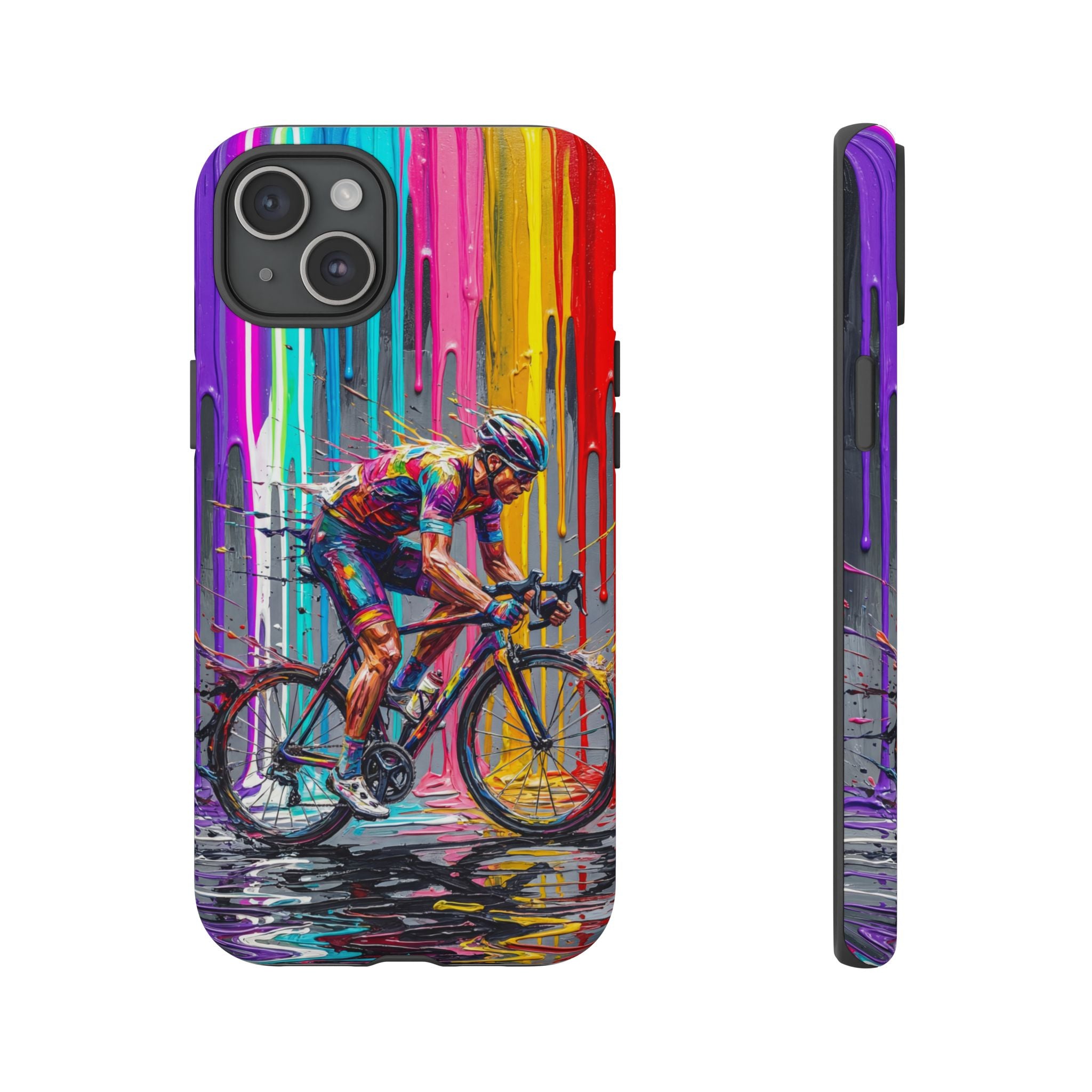 Cyclist Art iPhone Case | Colourful Drip Painting Tough Cases