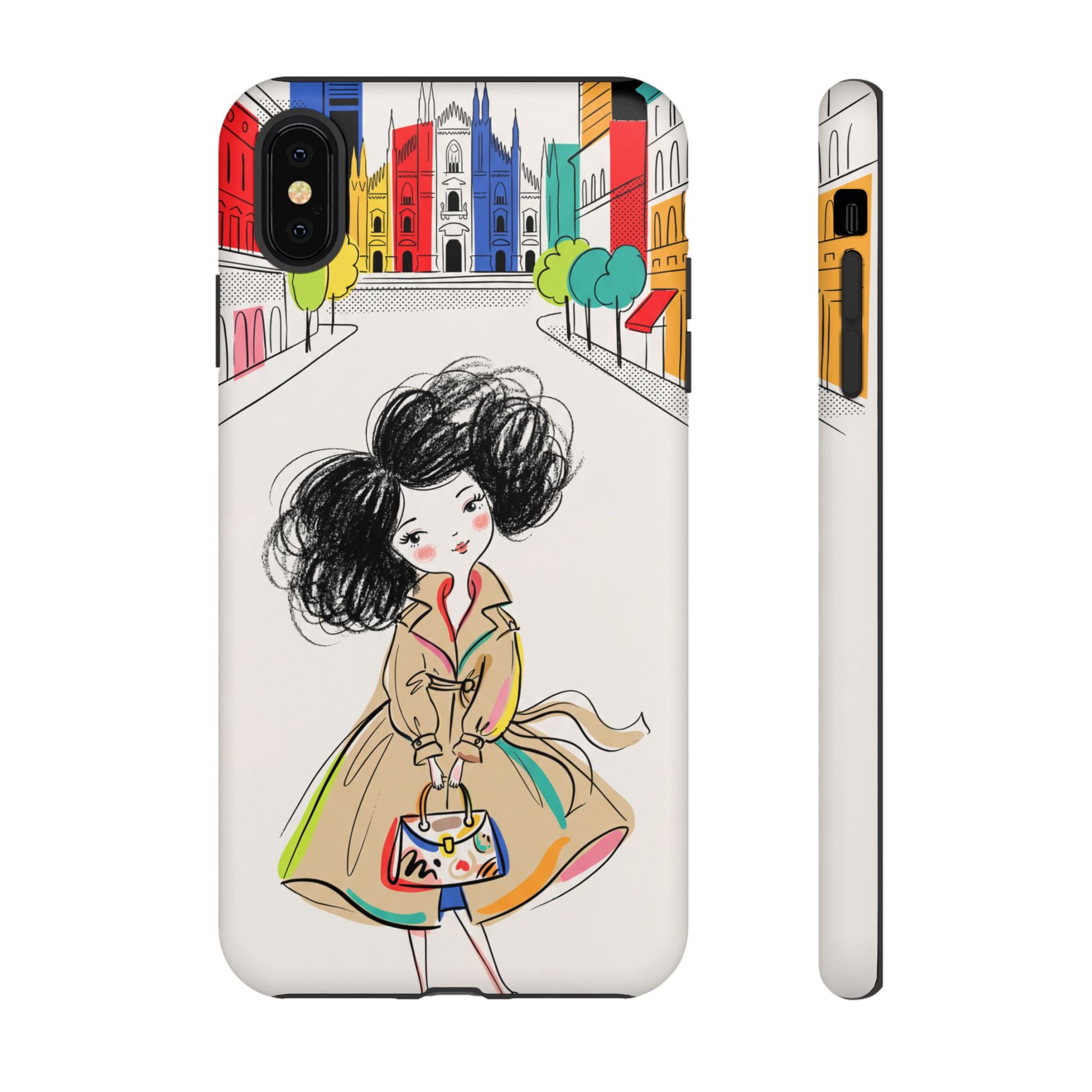 Illustrated Trench Coat Fashion Chic City Girl iPhone Case