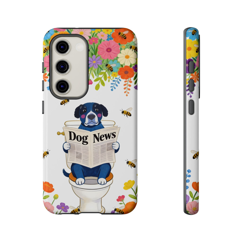 Dog News Floral Samsung Galaxy Phone Case | Cute Dog on Toilet Pattern, Spring Floral
