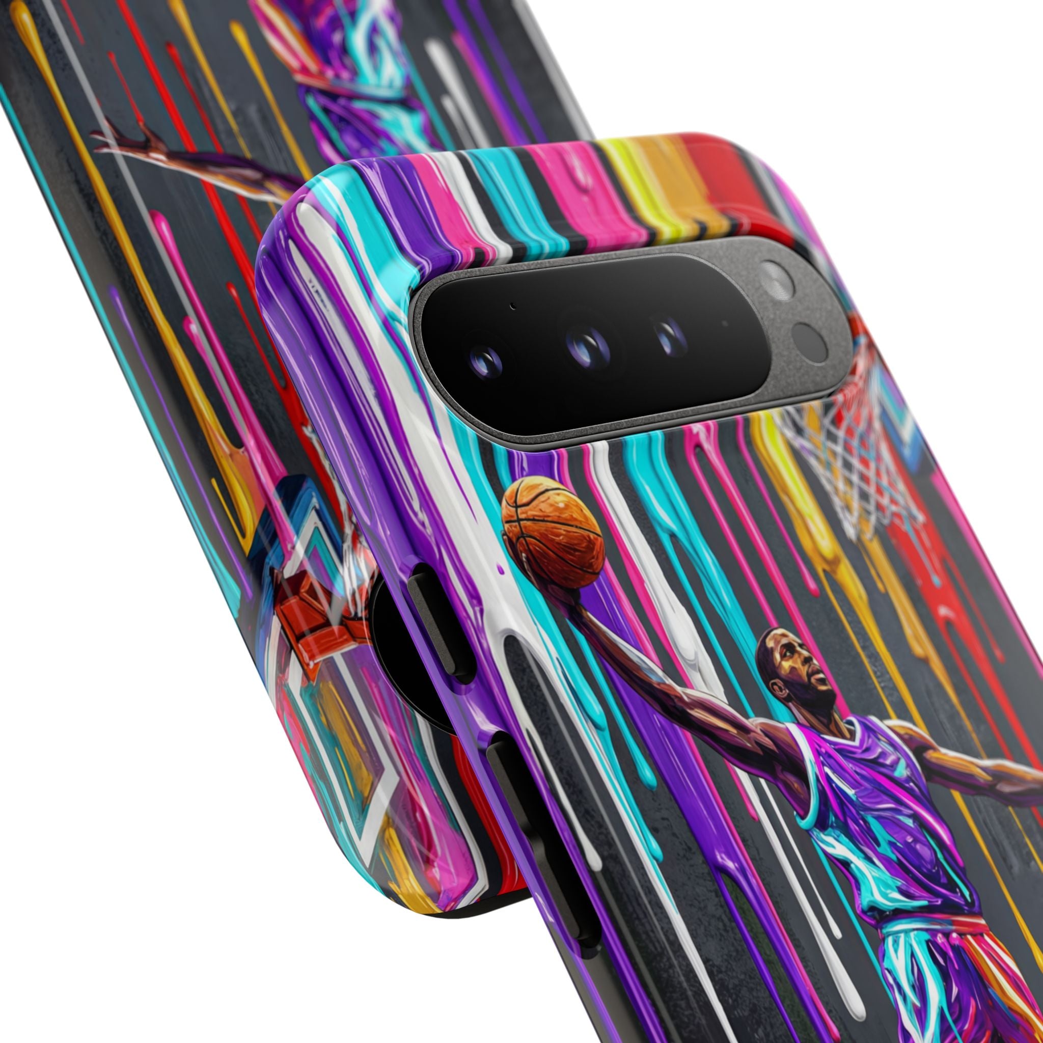 Color Splash Basketball Google Pixel Phone Case | Vibrant Drip Dunk Design