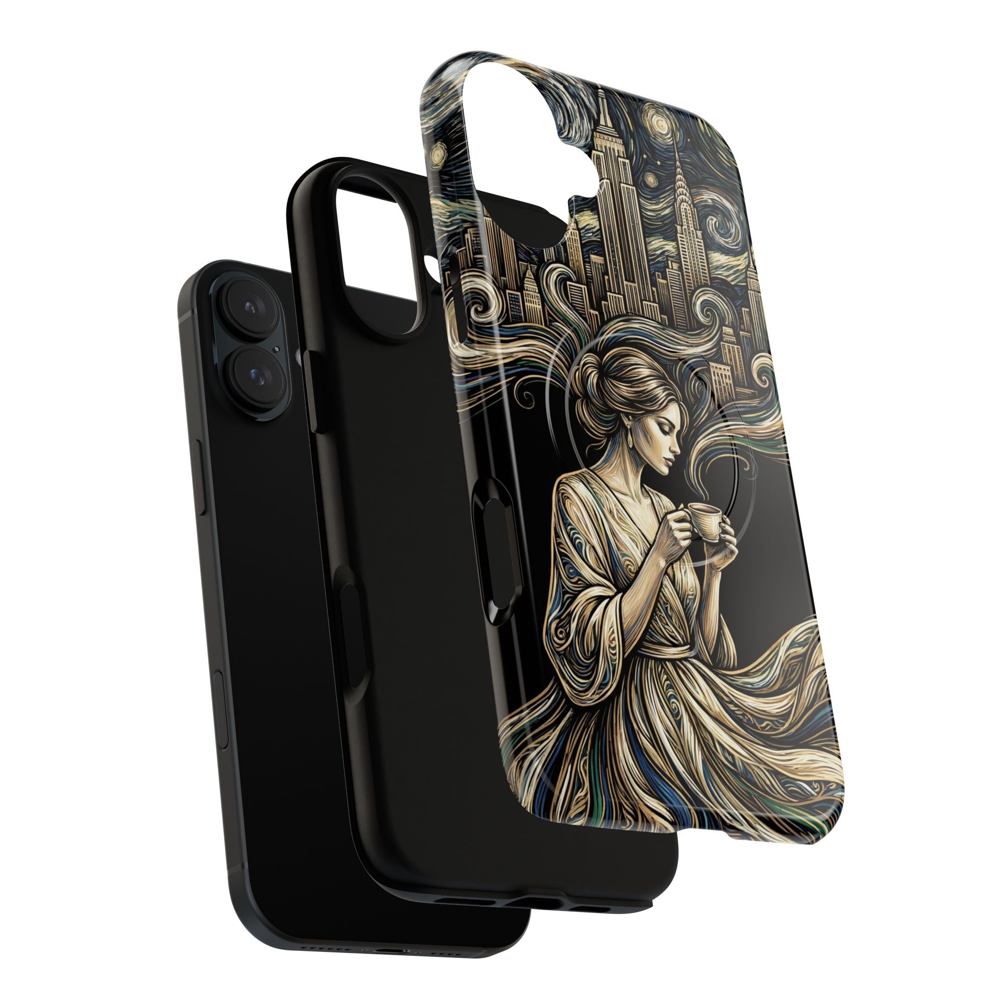 Vintage Cityscape Woman Tea Art MagSafe iPhone Case