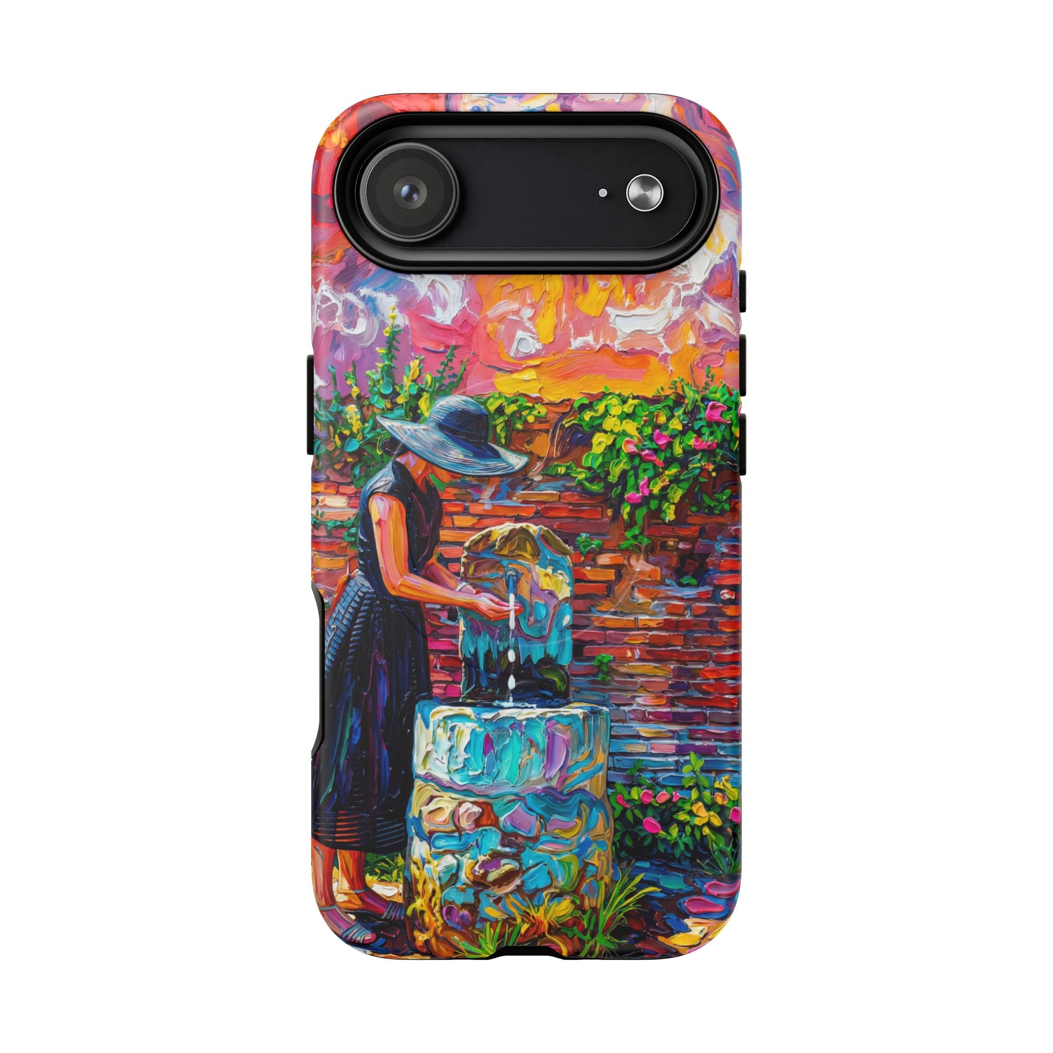 Artistic Garden iPhone Case | Woman at Fountain Tough MagSafe Case