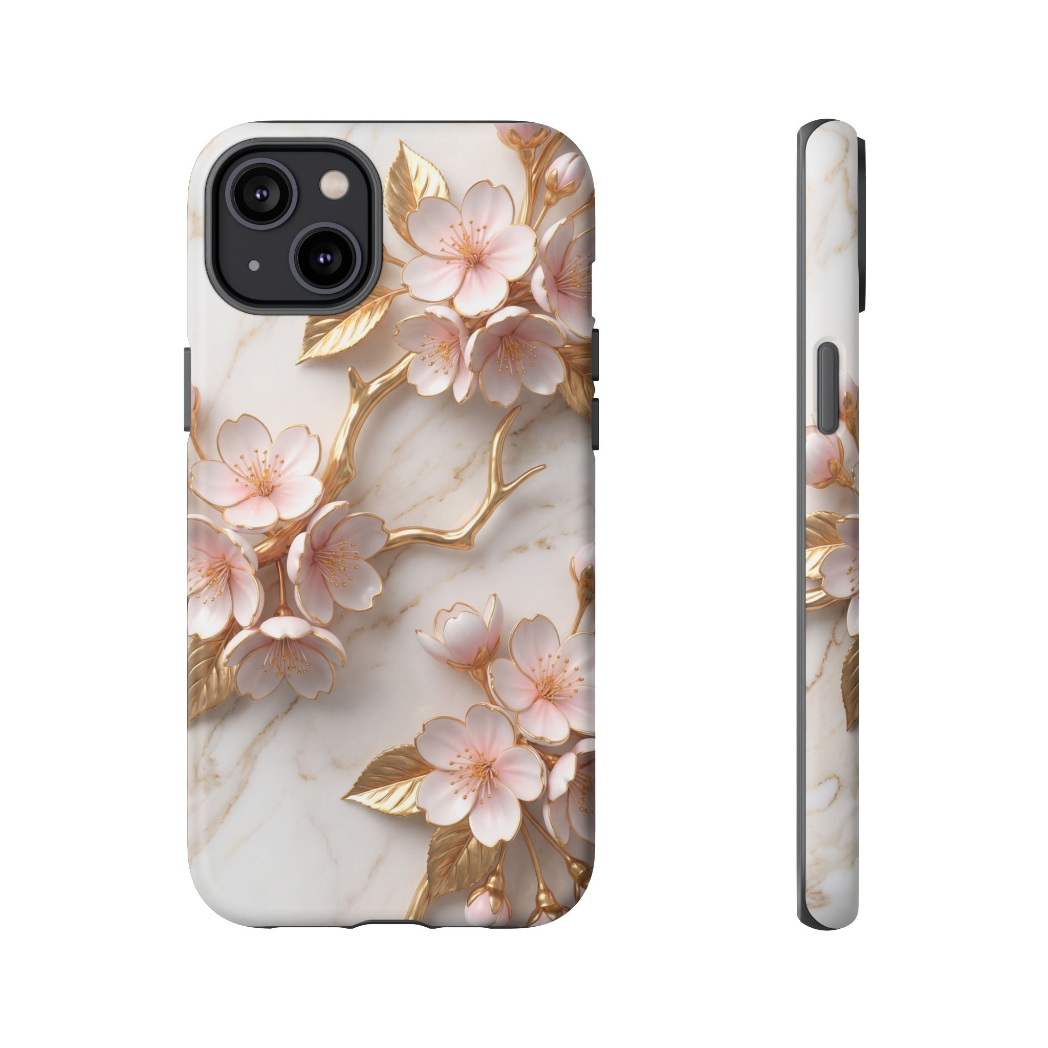 Floral Marble iPhone Case — Sakura Gold Cherry Blossom Tough Case