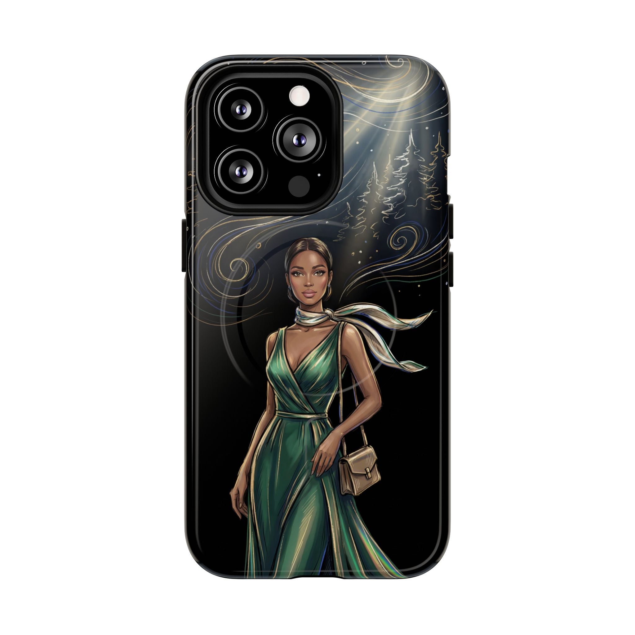 Elegant Woman in Green Dress Art Protective Tough MagSafe iPhone Case
