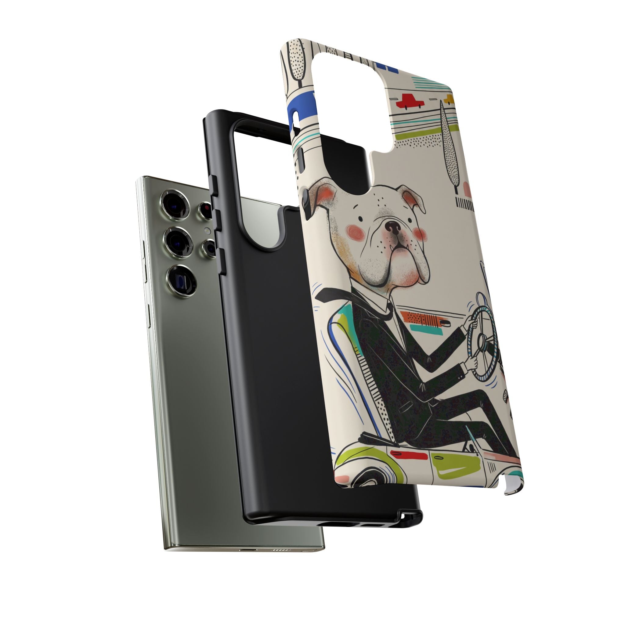 Bulldog Driver Samsung Galaxy Phone Case | Cute Retro Dog Illustration