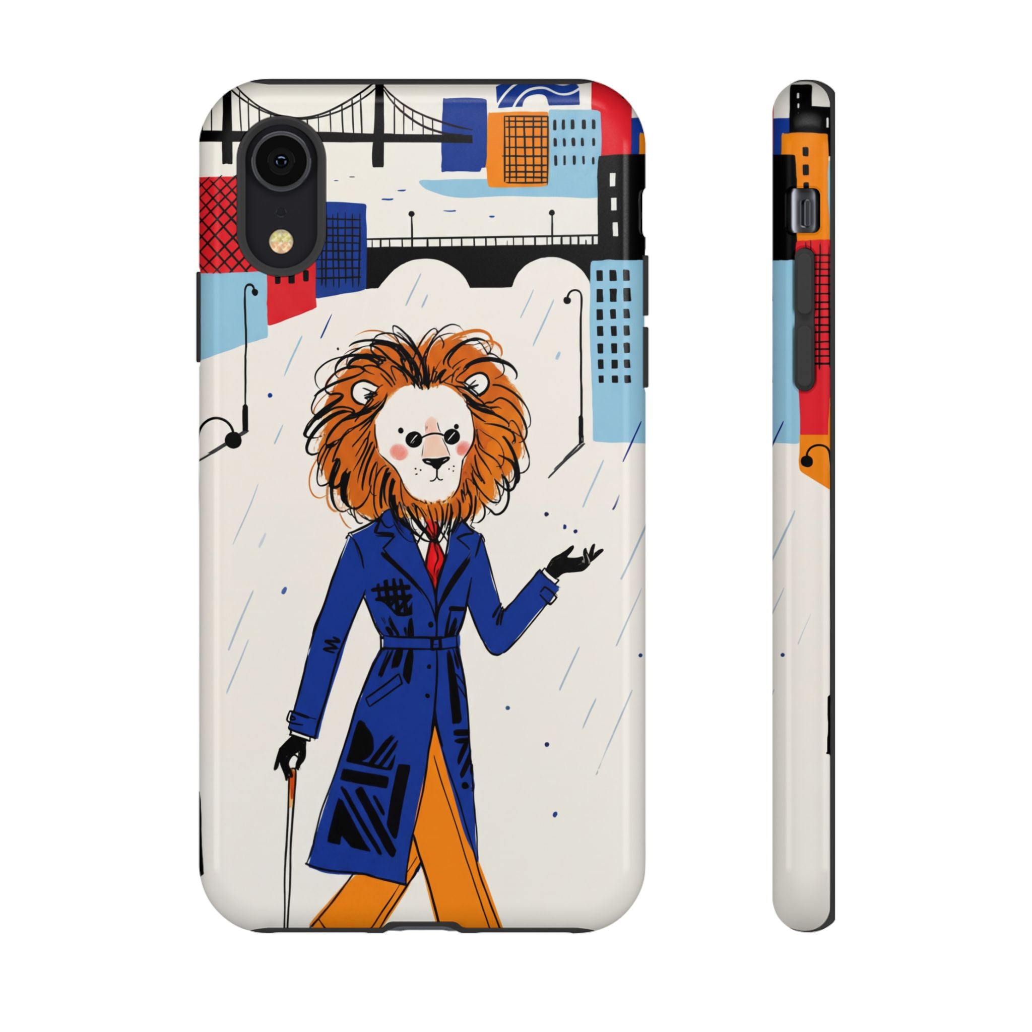 Lion Gentleman iPhone Case | Dapper Lion in City Rain