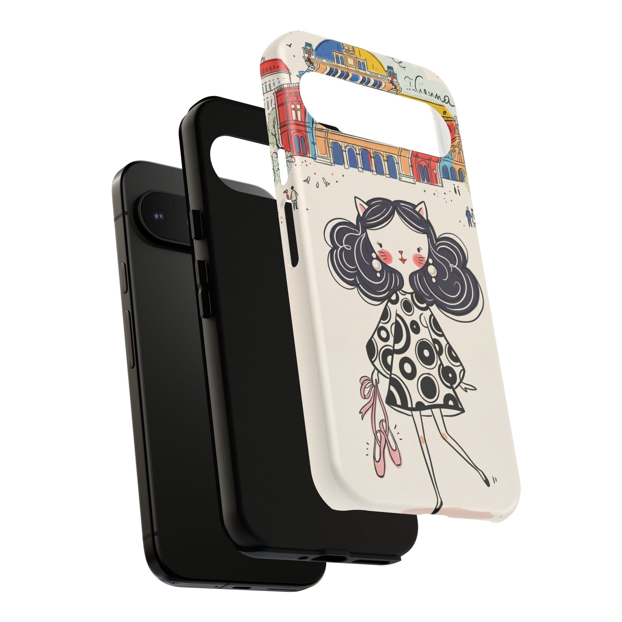 Cute Parisian Cat Girl Google Pixel Phone Case | Ballet Slippers Illustration Tough Case