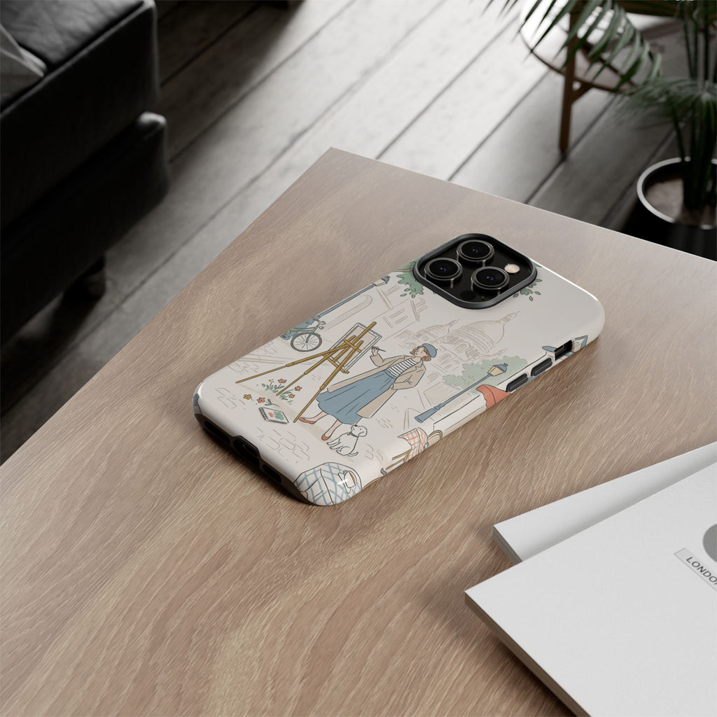 Artist in Paris iPhone Case | Vintage Painter Street Scene Protective Cover