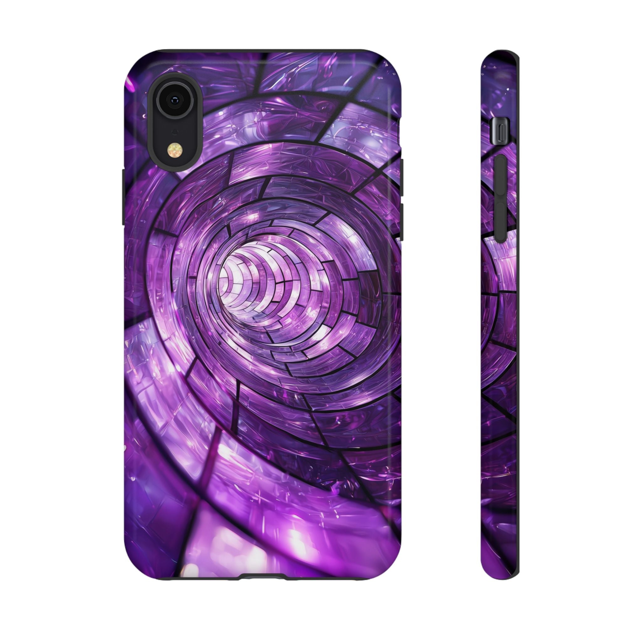 Purple Vortex Tough iPhone Case — Abstract Spiral Protective Cover