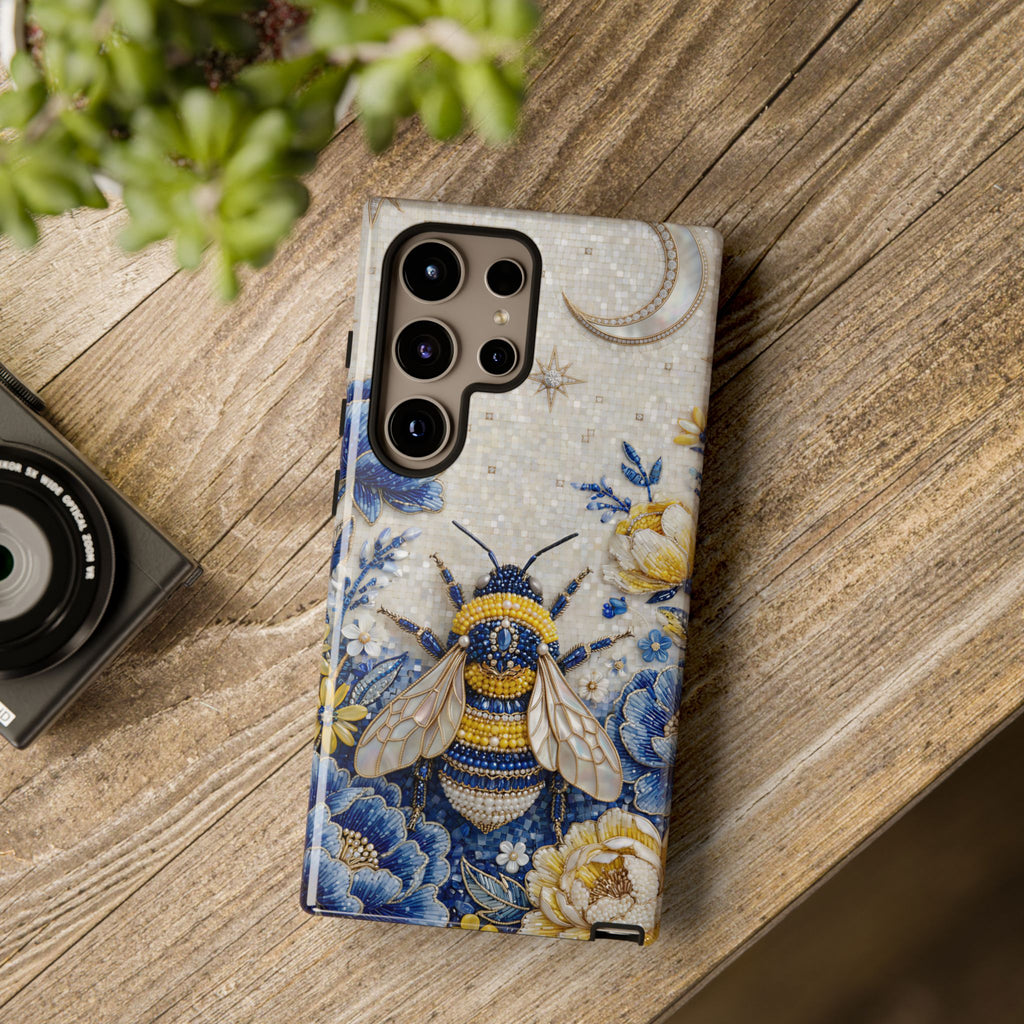 Floral Bee Tough Samsung Galaxy Phone Case | Blue & Yellow Moon Garden Design
