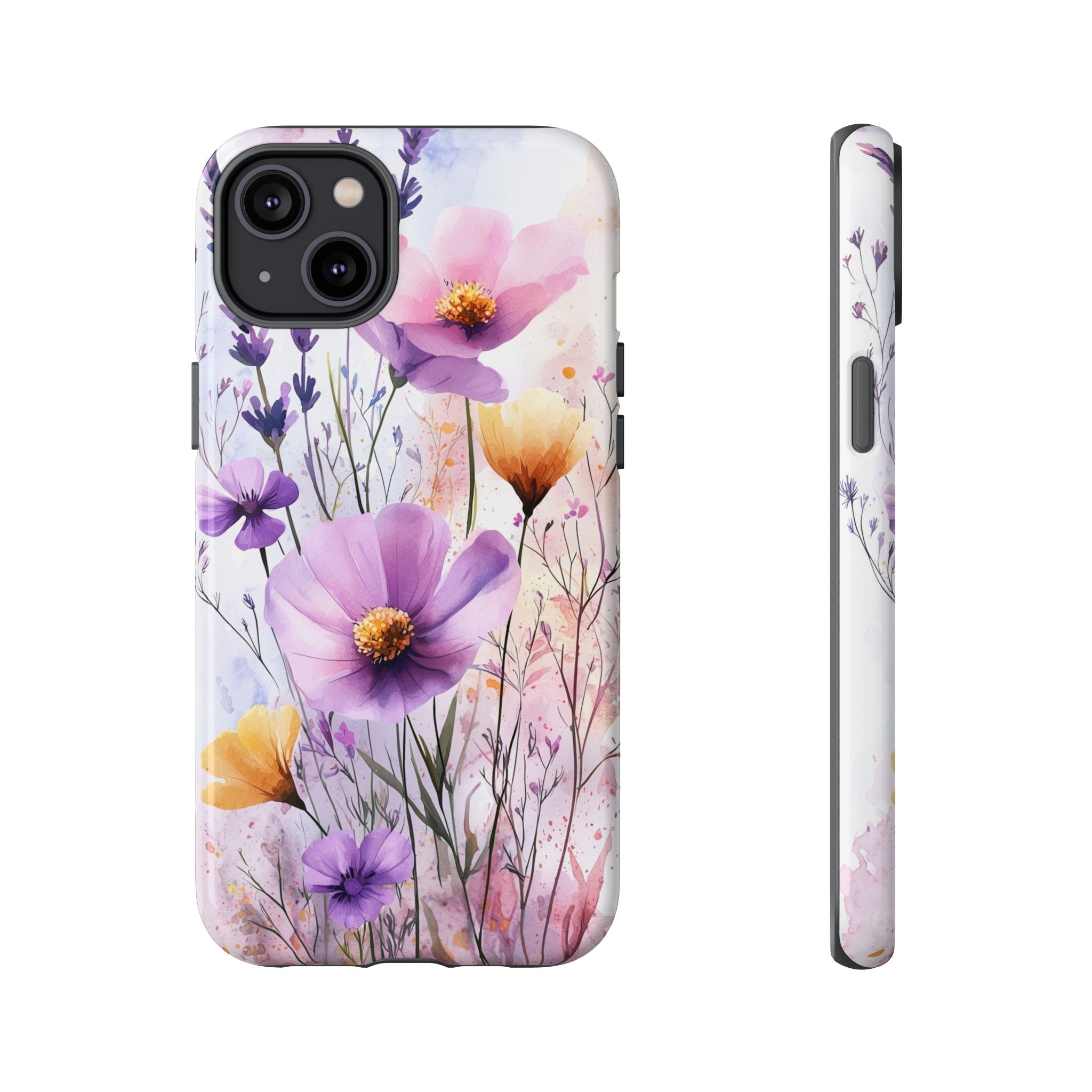 Floral Watercolour Tough iPhone Case | Purple & Yellow Wildflowers