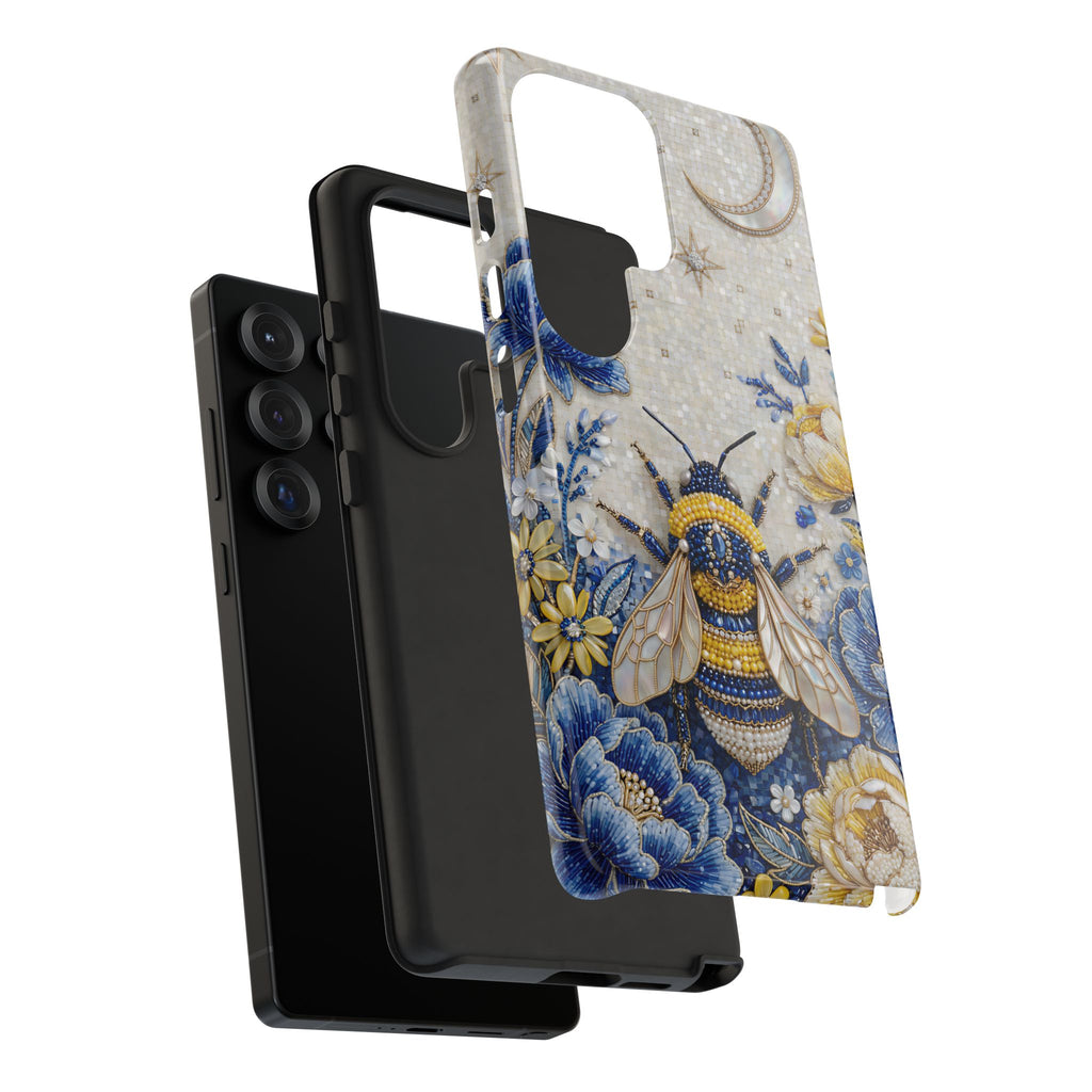 Floral Bee Tough Samsung Galaxy Phone Case | Blue & Yellow Moon Garden Design