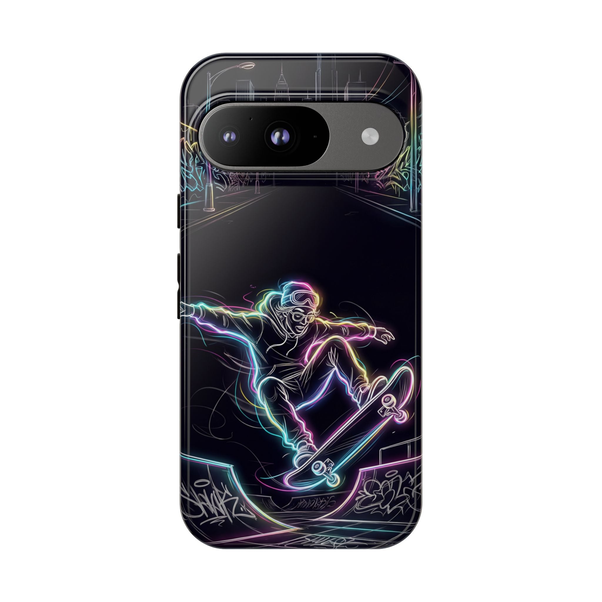 Neon Skateboard Google Pixel Phone Case | Glow Skatepark Protective Cover