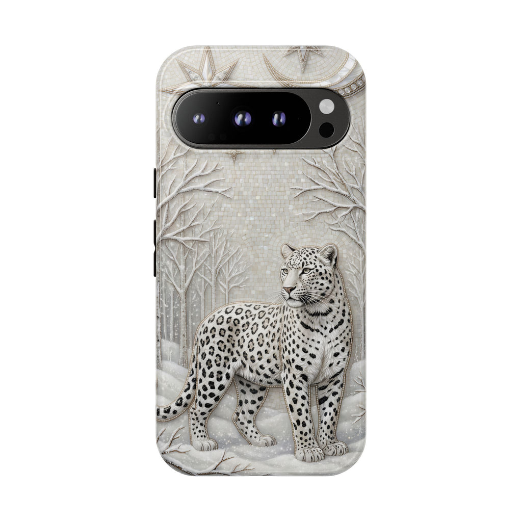 Snow Leopard Google Pixel Phone Case | Winter Moon Forest Protective Phone Cover