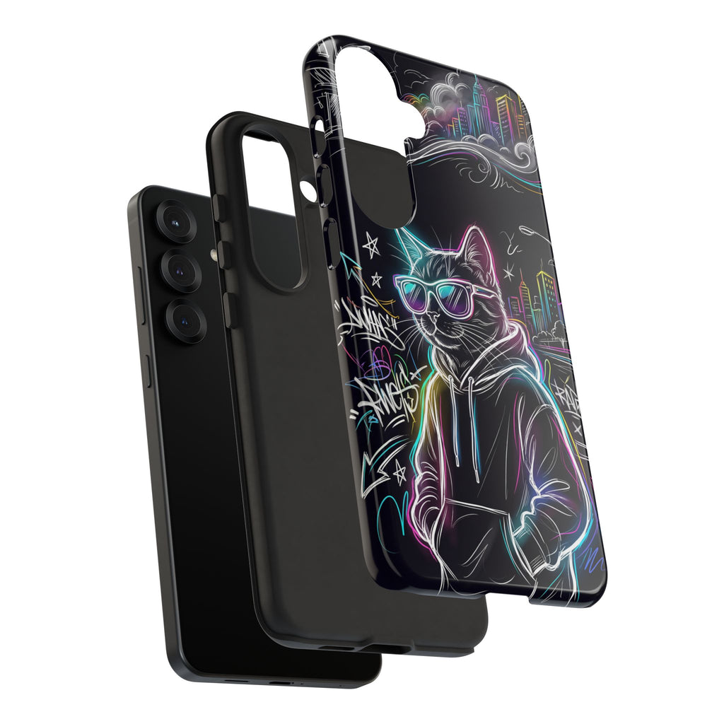 Cool Hoodie Neon Street Cat Samsung Galaxy Phone Case