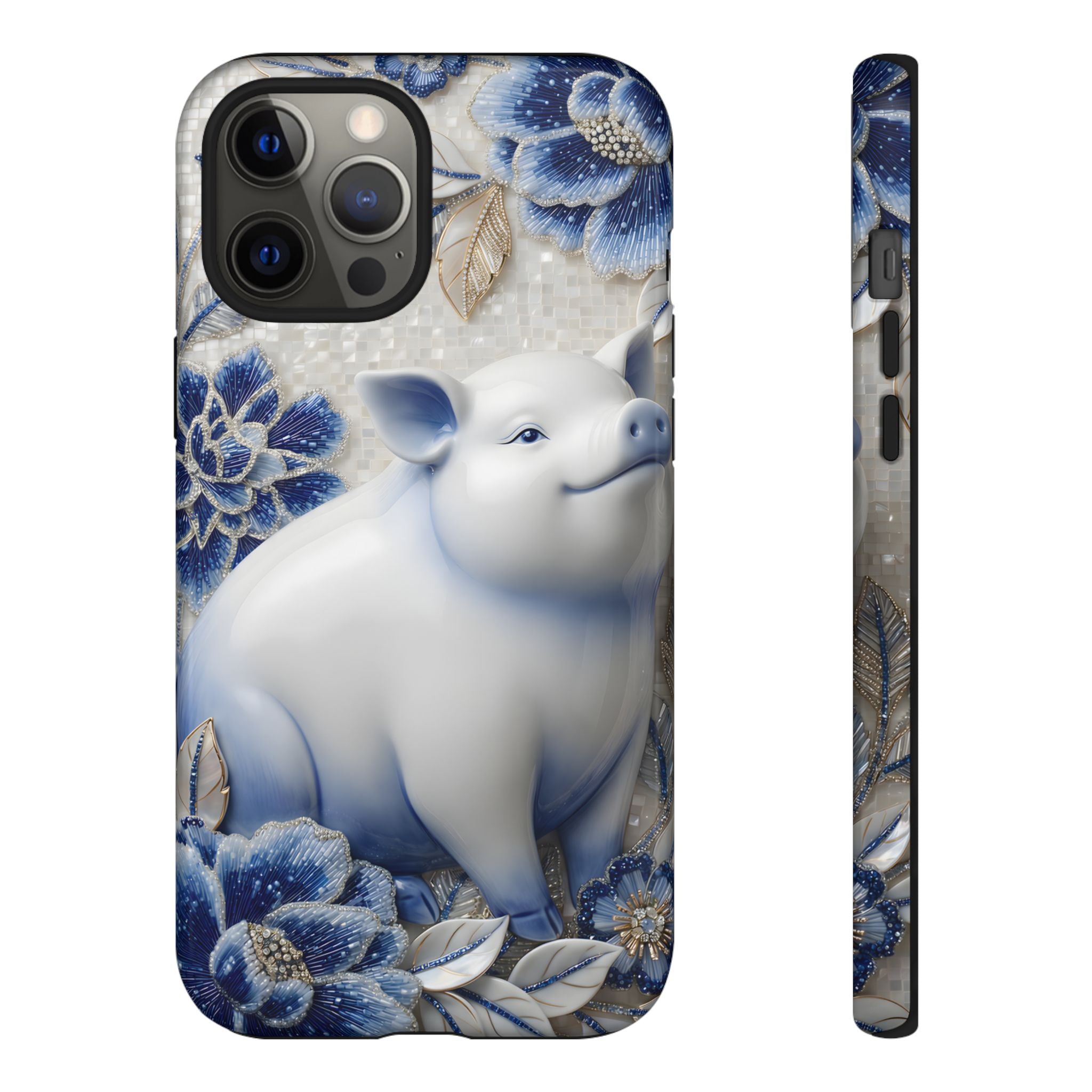 Asian Zodiac Pig iPhone Case | Blue & White Porcelain Slim Protective Shockproof Case| Year of the Pig Gift