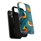 Bird Pattern Tough iPhone Case | Colourful Songbirds on Teal Background